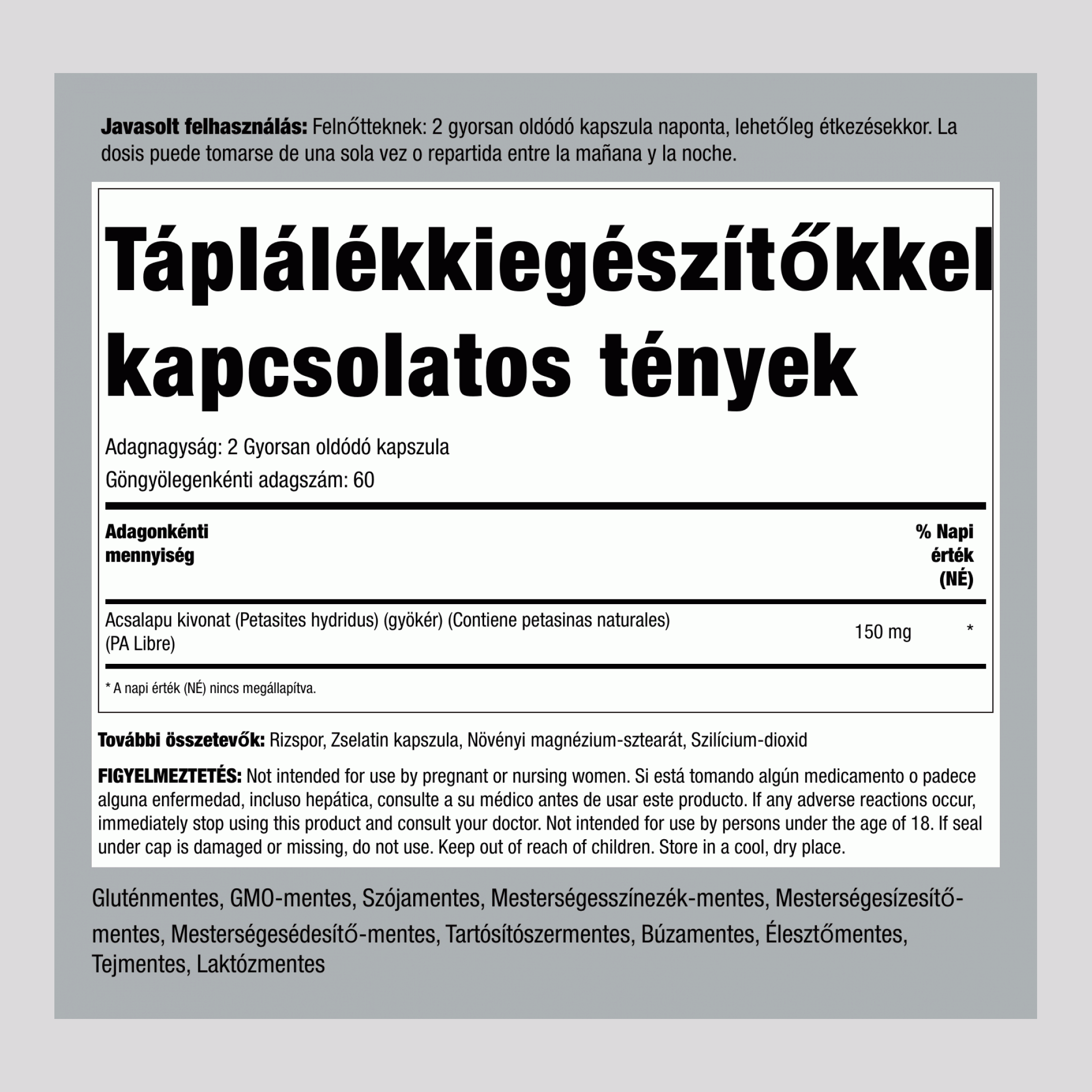 Acsalapukivonat  150 mg (adagonként) 120 Gyorsan oldódó kapszula     