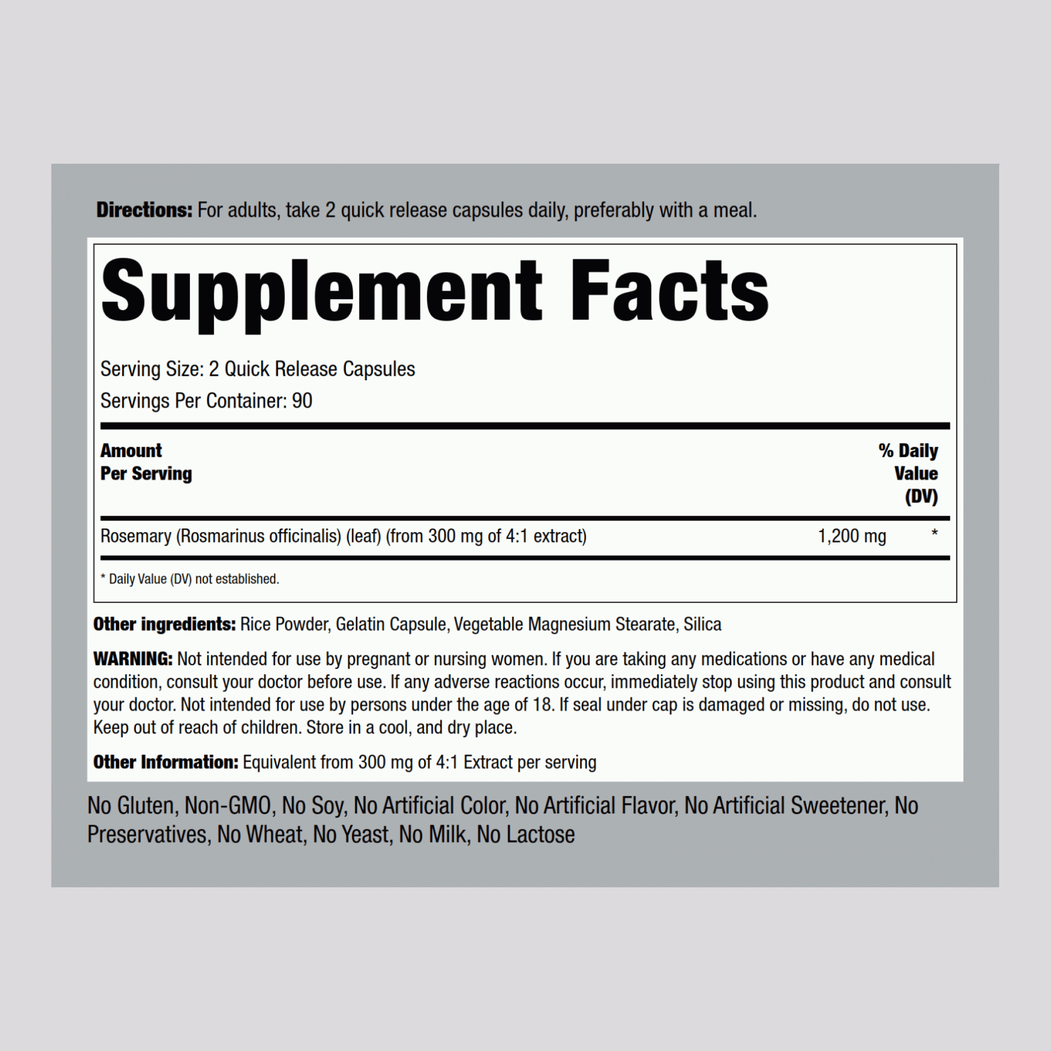 迷迭香膠囊  1200 毫克 (每份) 180 快速釋放膠囊     