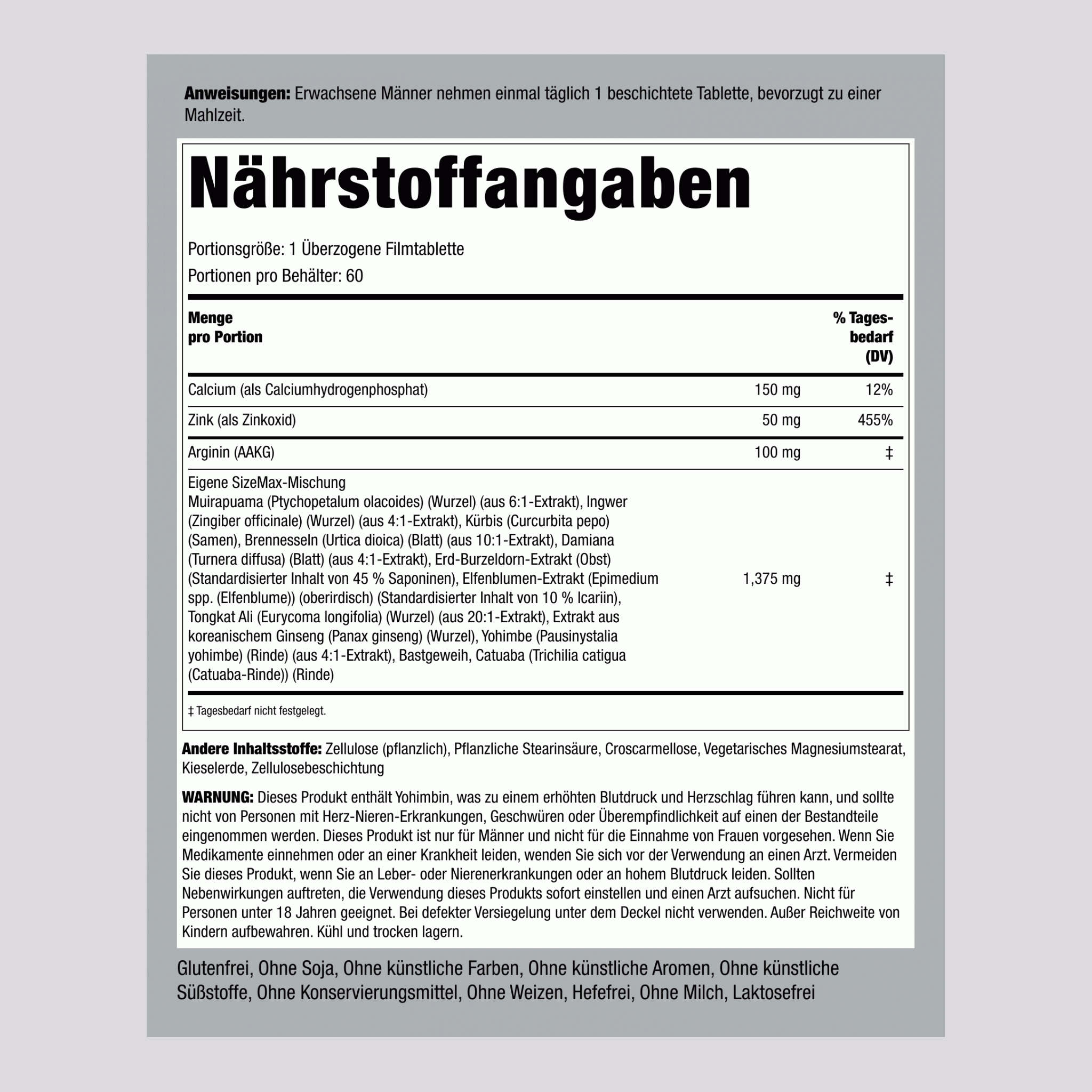 Max. Größe 60 Überzogene Filmtabletten