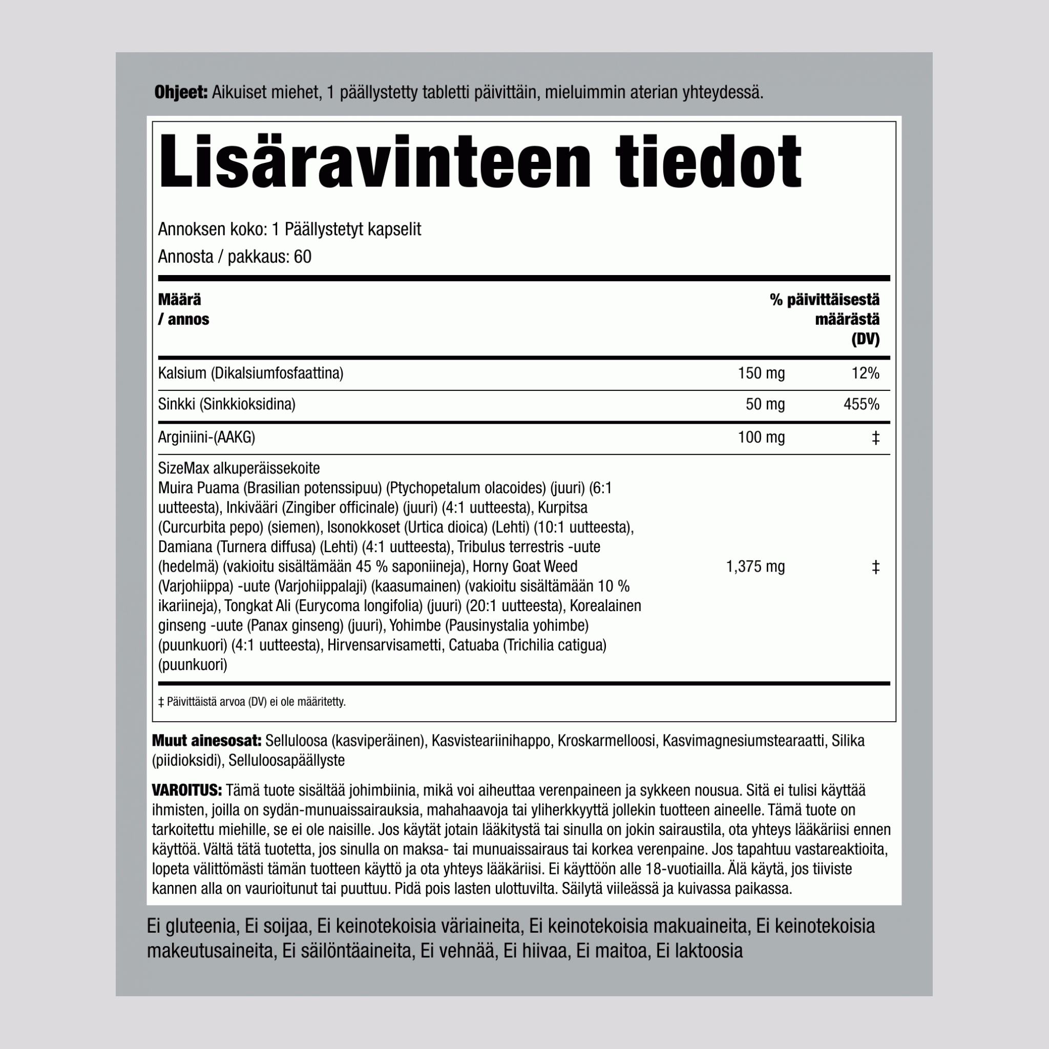 Koko enintään 60 Päällystetyt kapselit