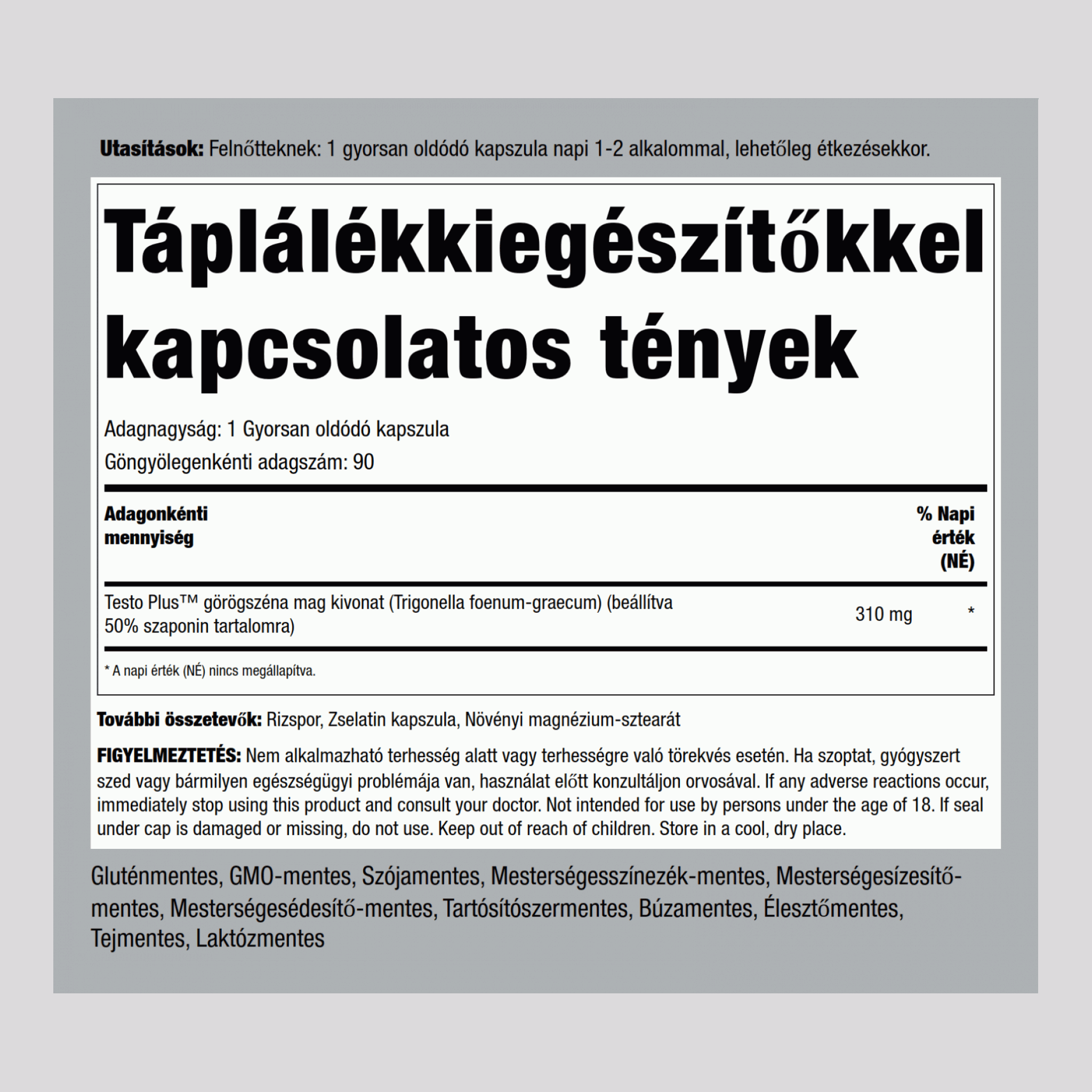 TestoPlus görögszénakivonat  310 mg 90 Gyorsan oldódó kapszula     