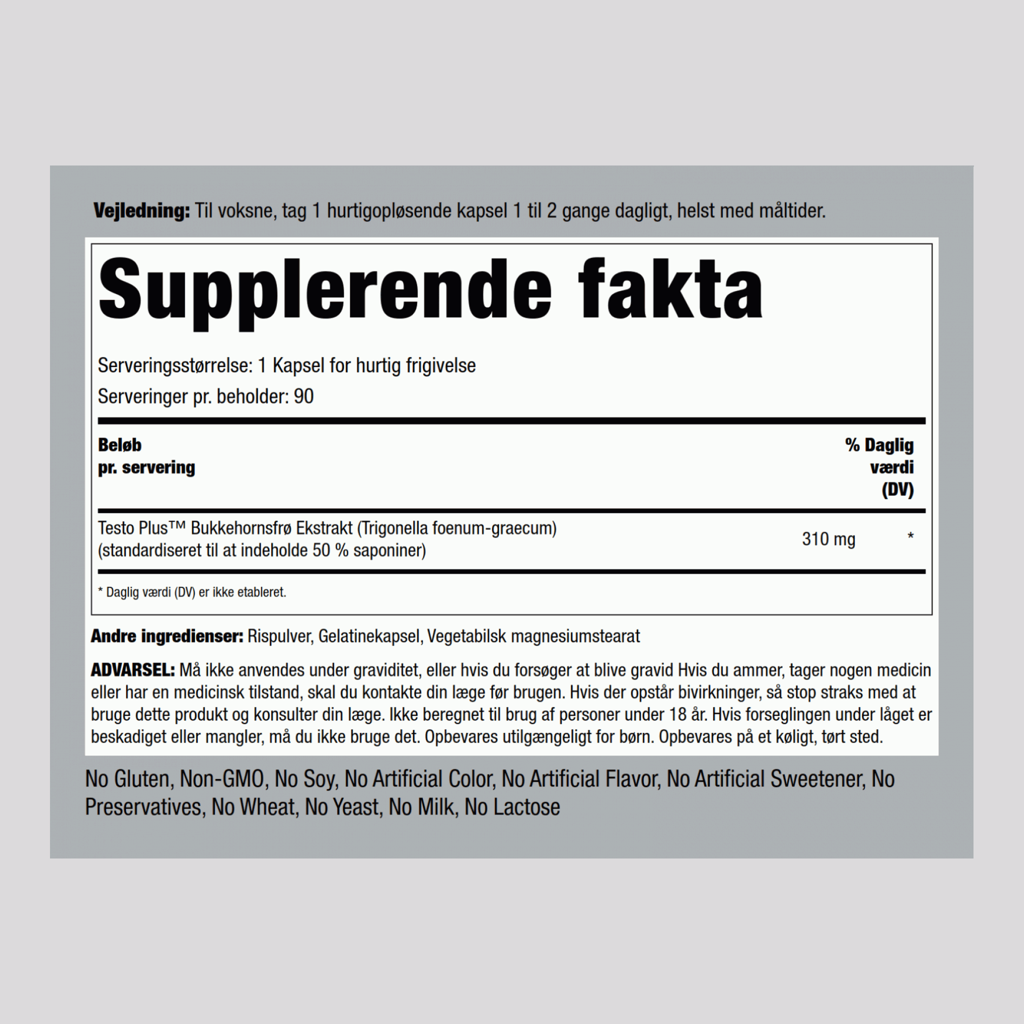 TestoPlus-bukkehorn-ekstrakt  310 mg 90 Kapsler for hurtig frigivelse     