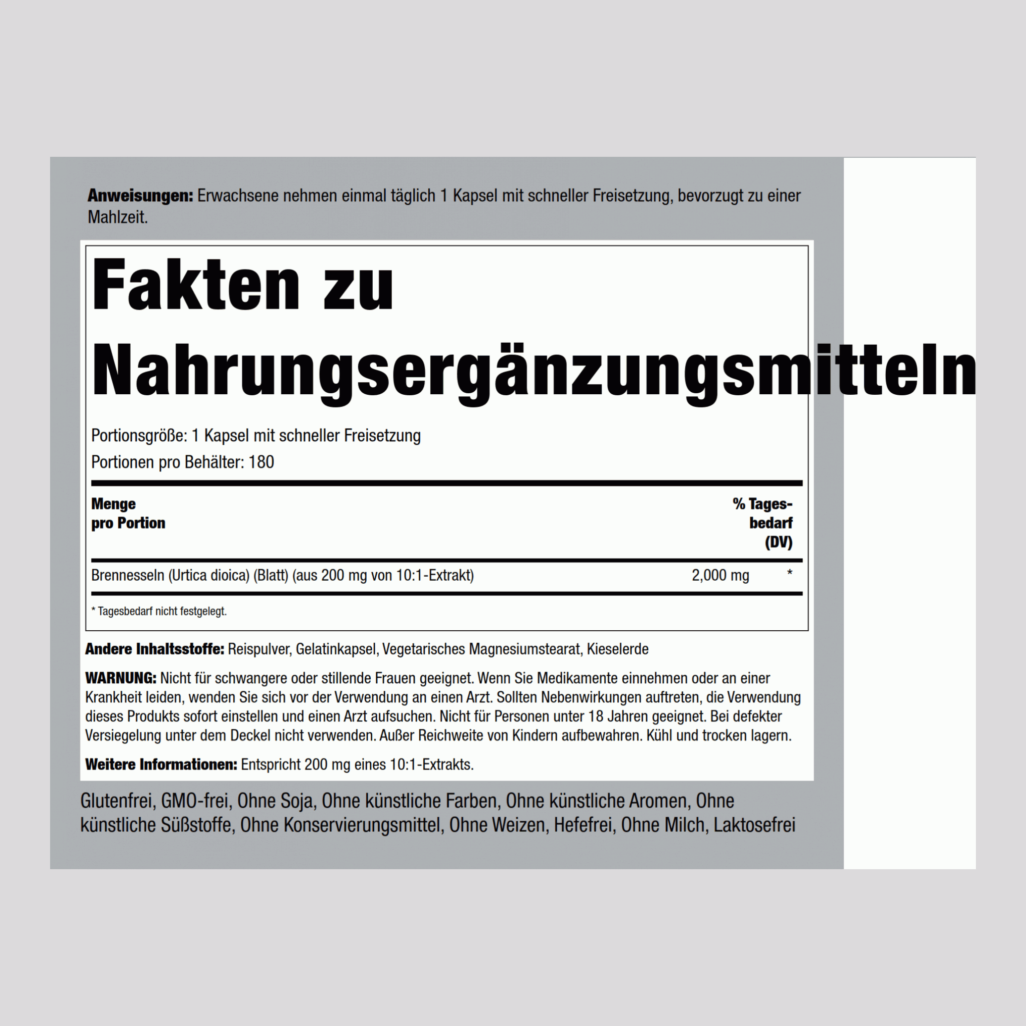 Brennnesseln ,  2000 mg 180 Kapseln mit schneller Freisetzung 2 Flaschen