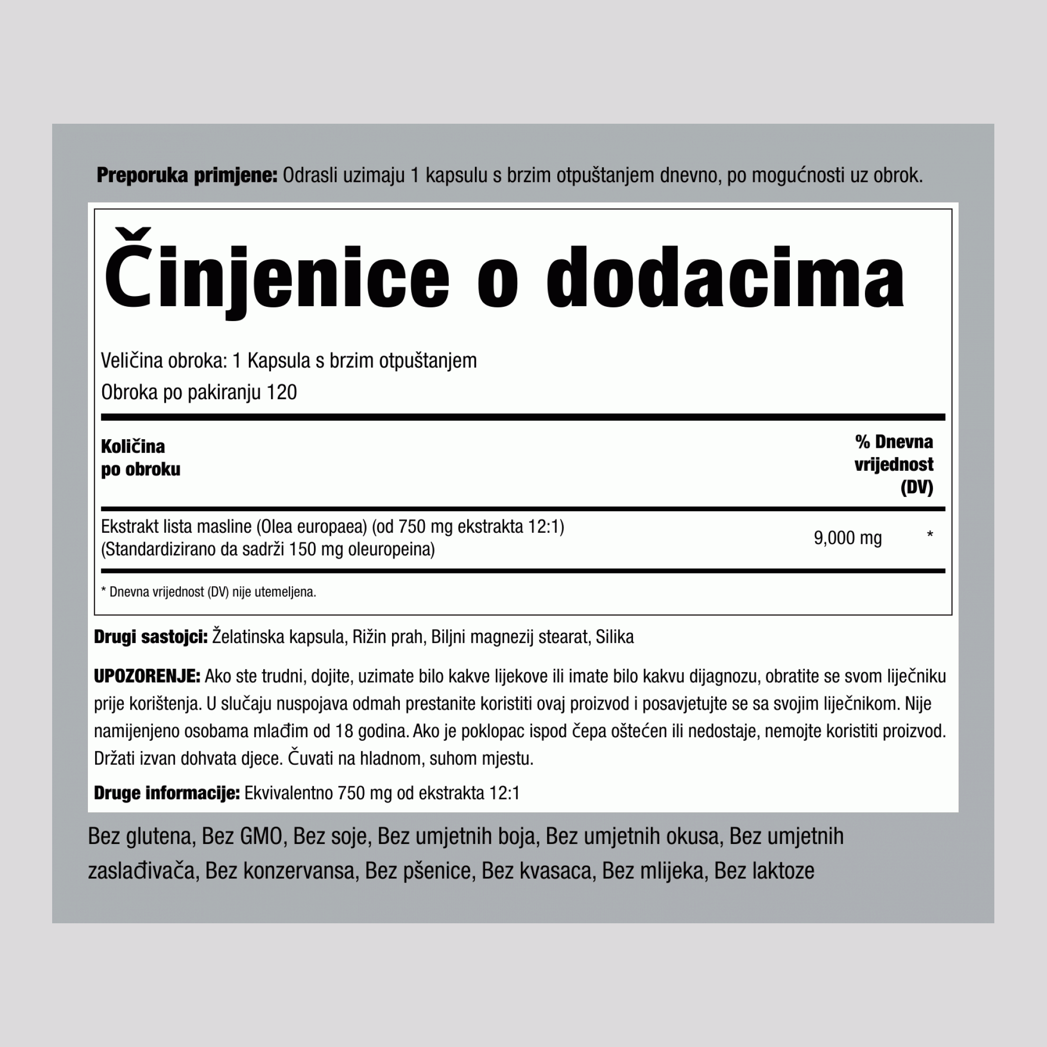 Ekstrakt lista masline  9000 mg 120 Kapsule s brzim otpuštanjem     