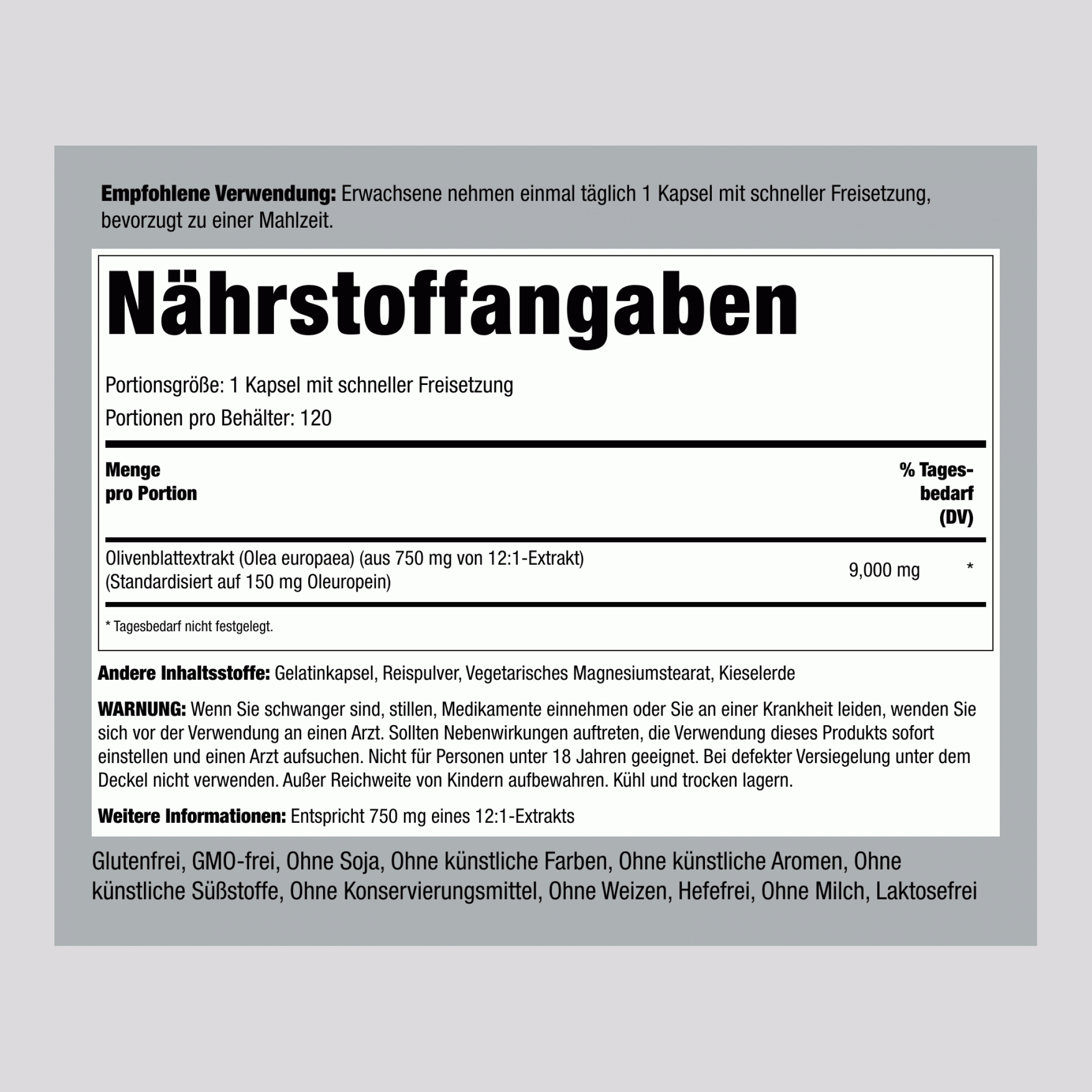 Olivenblatt-Extrakt ,  9000 mg 120 Kapseln mit schneller Freisetzung 2 Flaschen