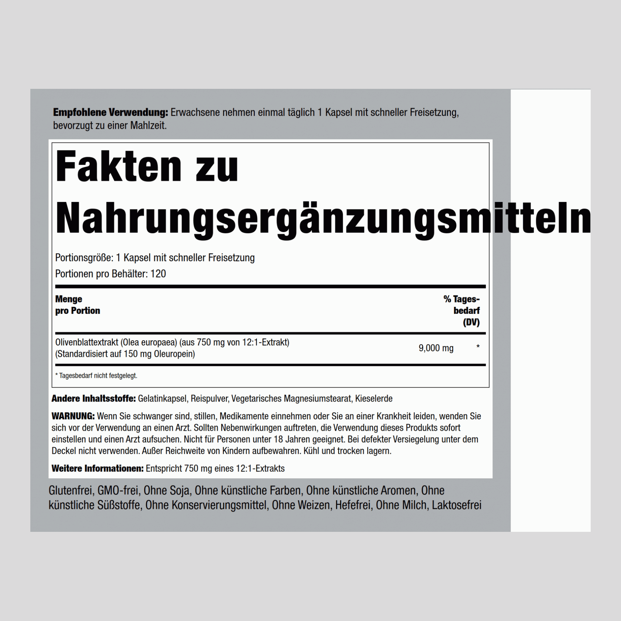 Extrait de feuilles d’olivier,  9000 mg 120 Gélules à libération rapide 2 Bouteilles