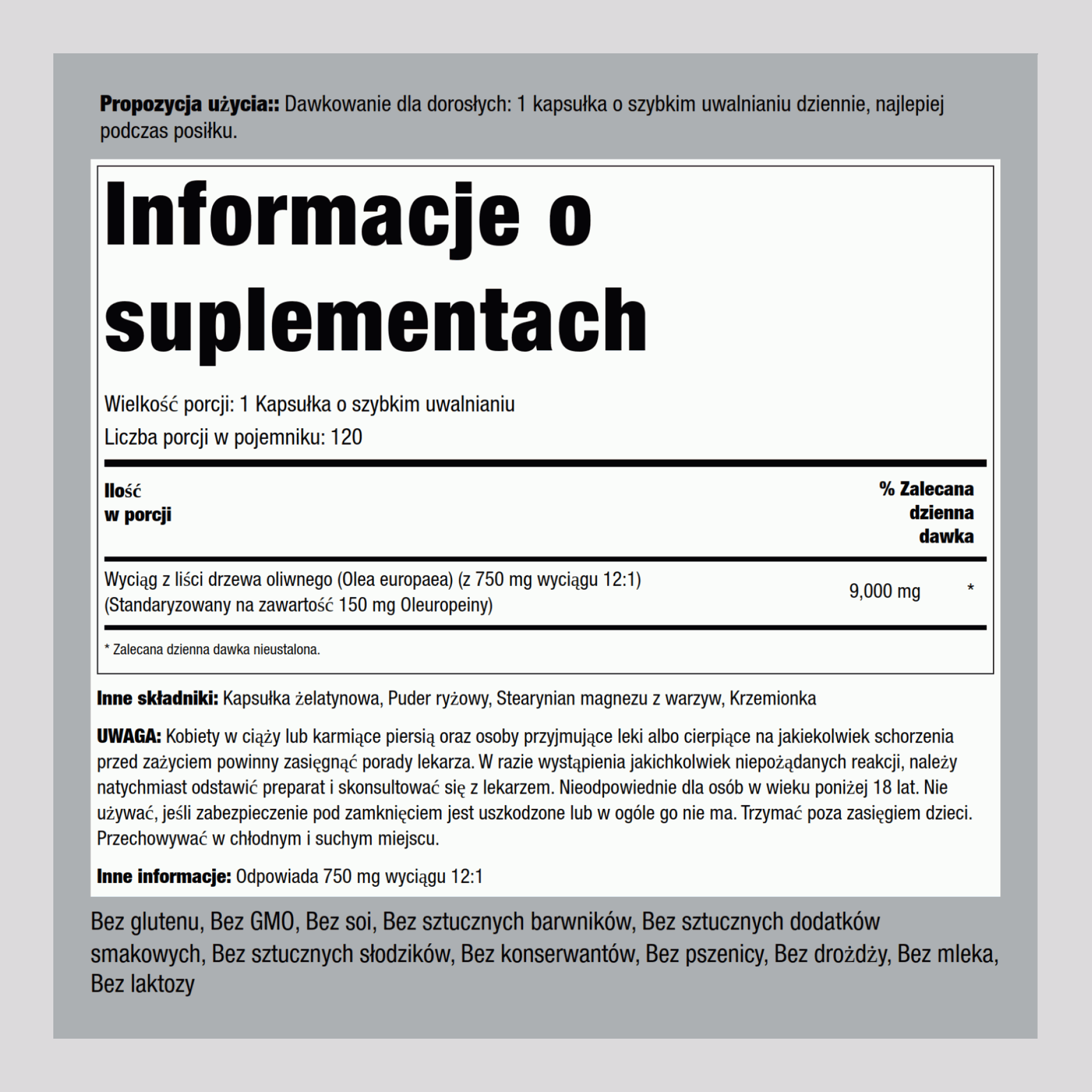 Extrait de feuilles d’olivier,  9000 mg 120 Gélules à libération rapide 2 Bouteilles