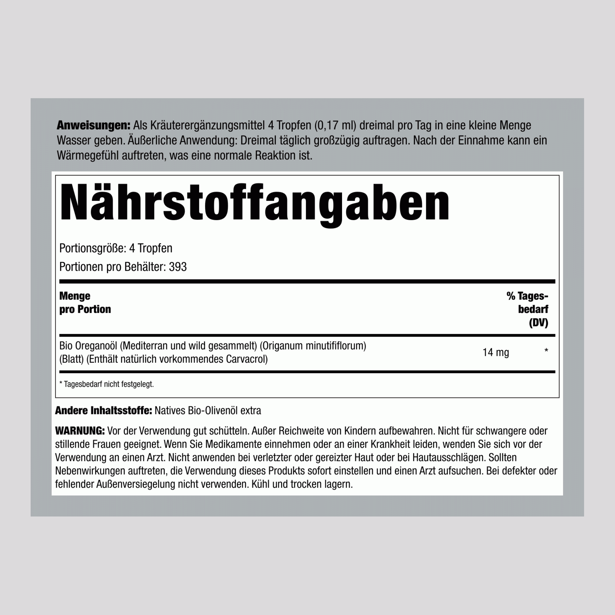 Oregano-Öl  2 fl oz 59 ml Tropfflasche    