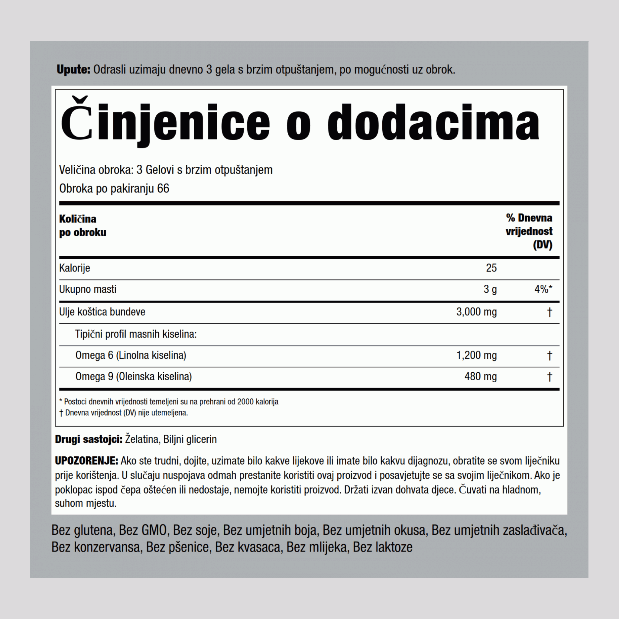 Ulje od sjemenki bundeve  3000 mg (po obroku) 200 Gelovi s brzim otpuštanjem     