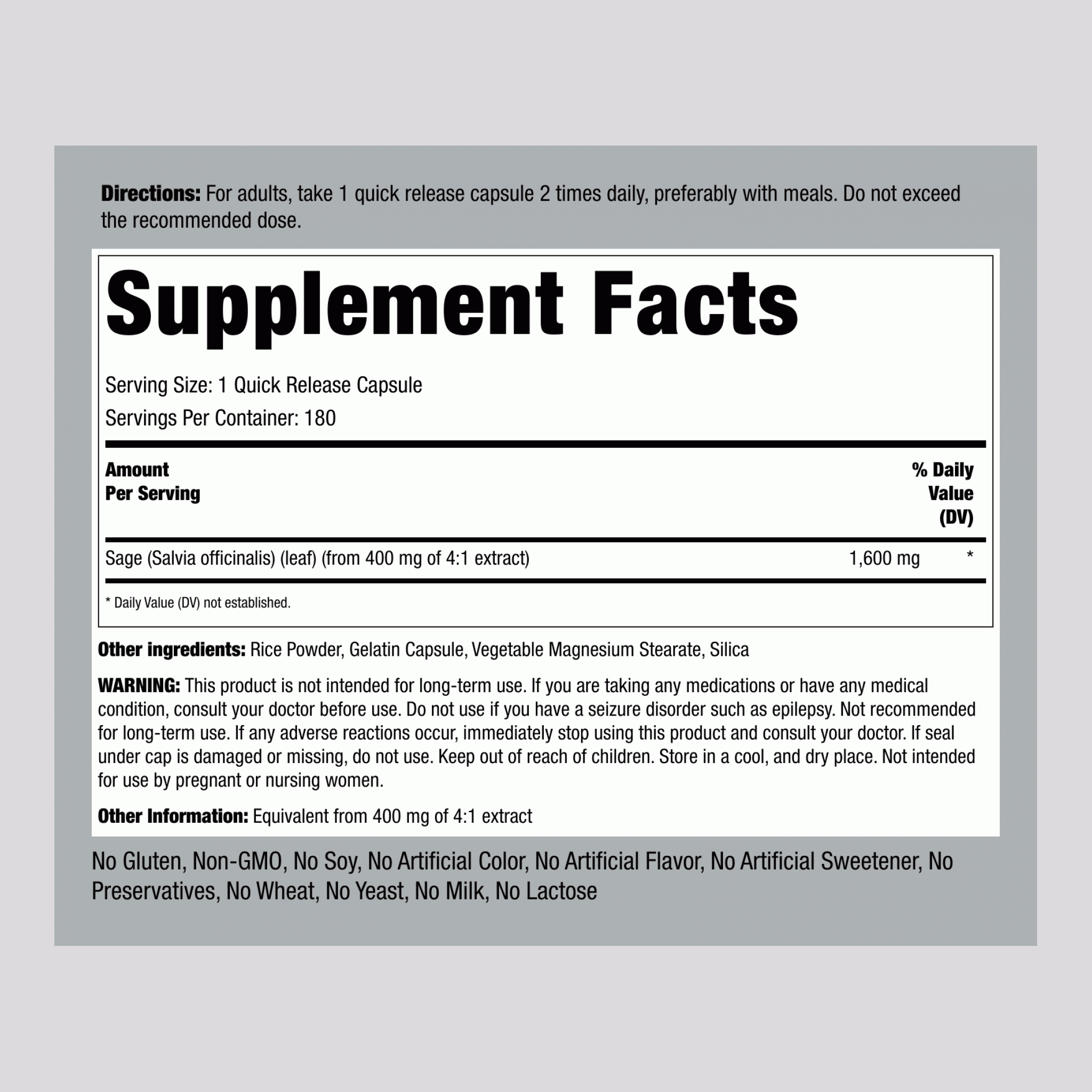 Sage, 1600 mg, 180 Quick Release Capsules, 2  Bottles