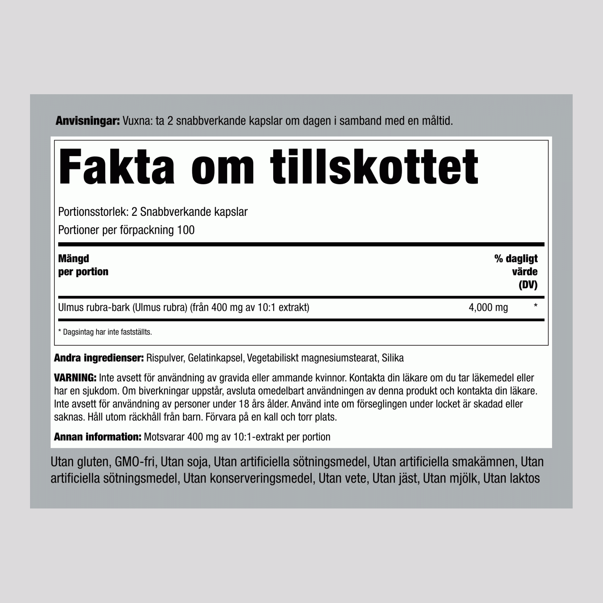 Rödalmpulver 4000 mg (per portion) 200 Snabbverkande kapslar     