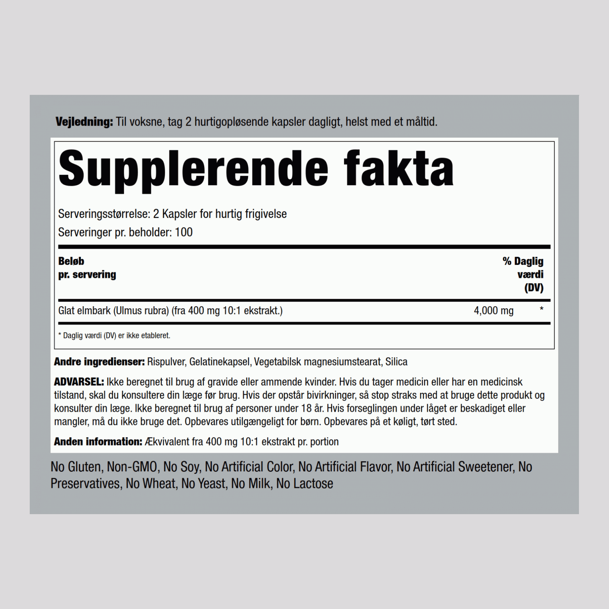 Slippery Elm Bark, 4000 mg (per serving), 200 Quick Release Capsules, 2  Bottles
