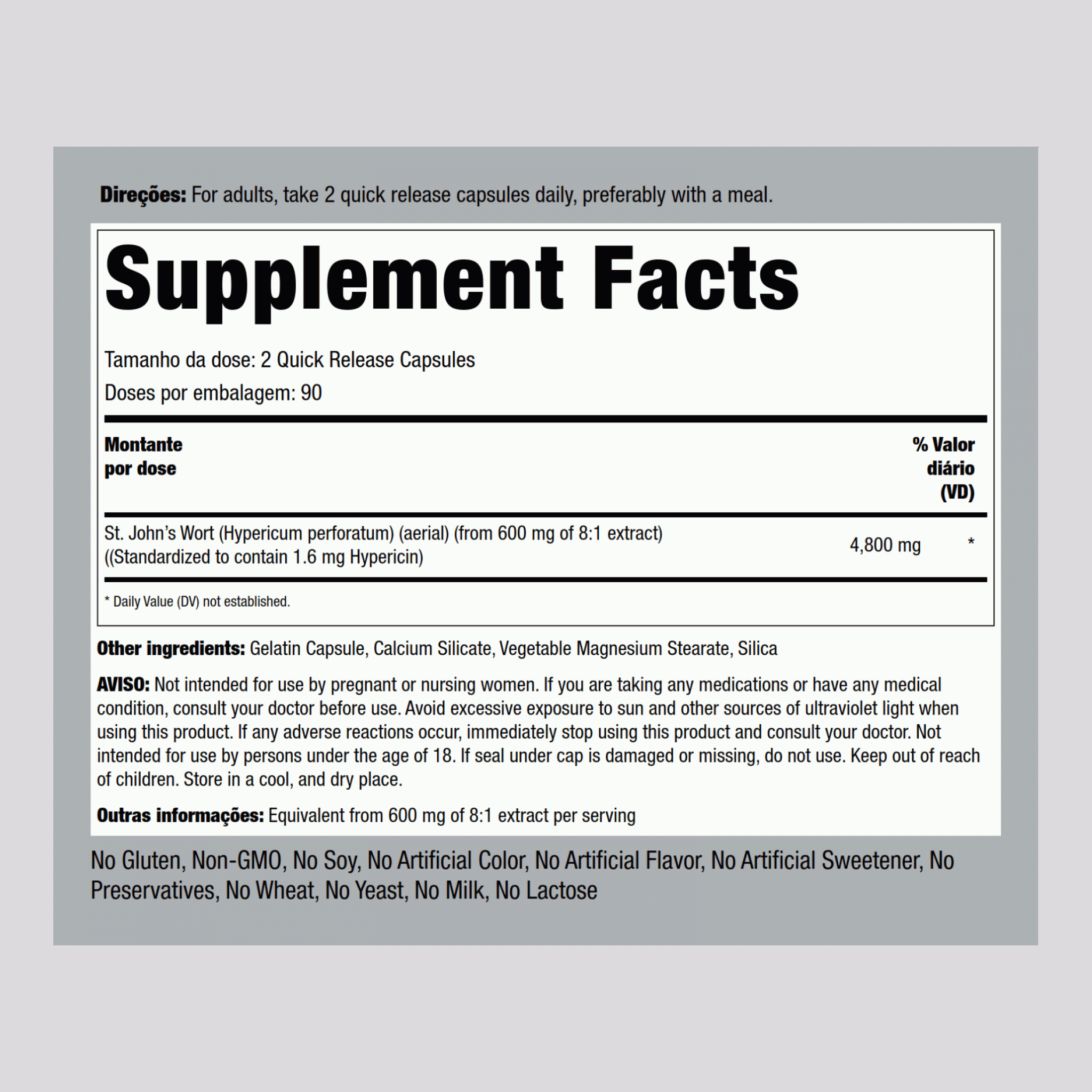 Erva-de-são-joão 0,3% hipericina (Extrato normalizado) 300 mg 180 Cápsulas de Rápida Absorção     
