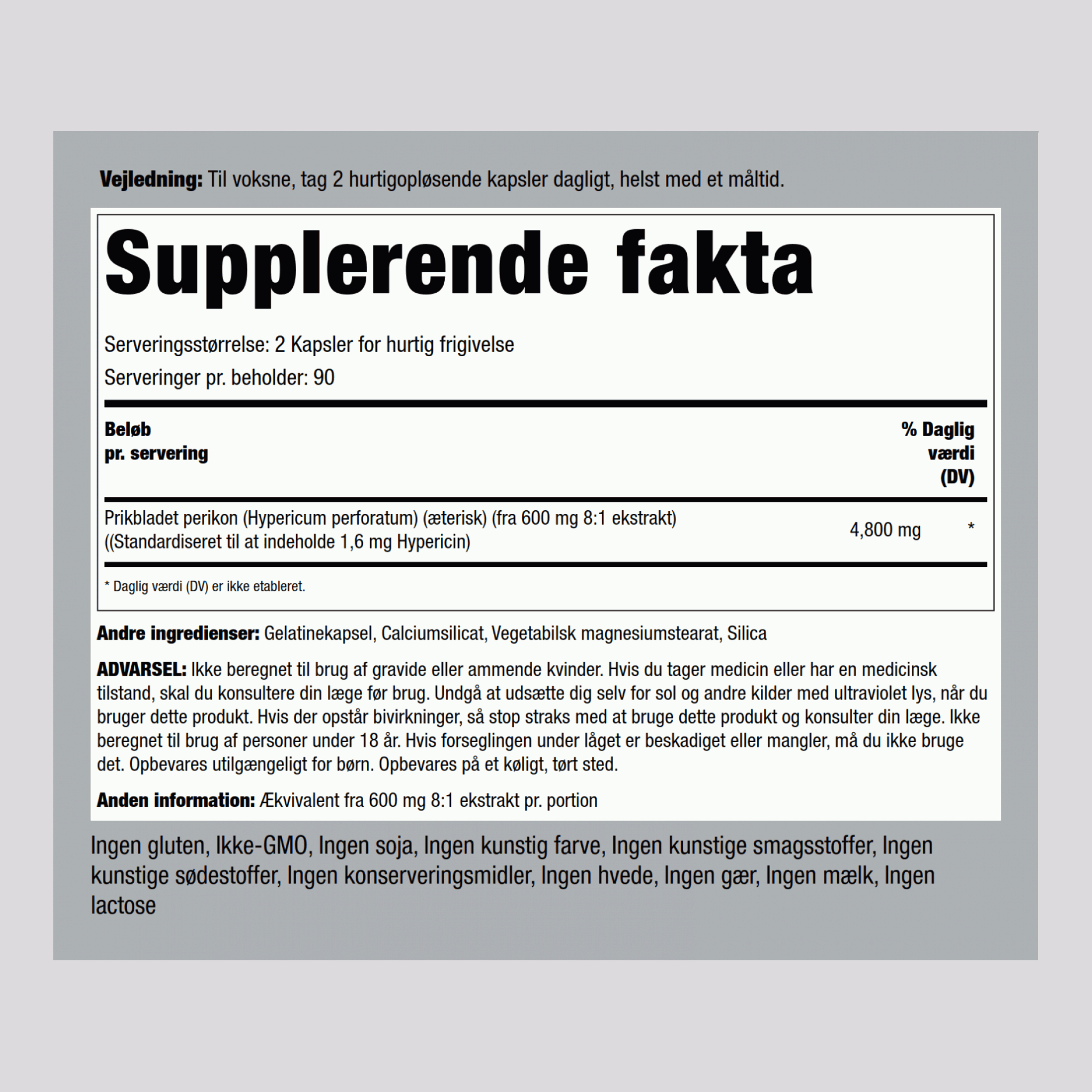 Sankt Johannes urt 0,3 % hypericin (standardiseret ekstrakt) 300 mg 180 Kapsler for hurtig frigivelse     