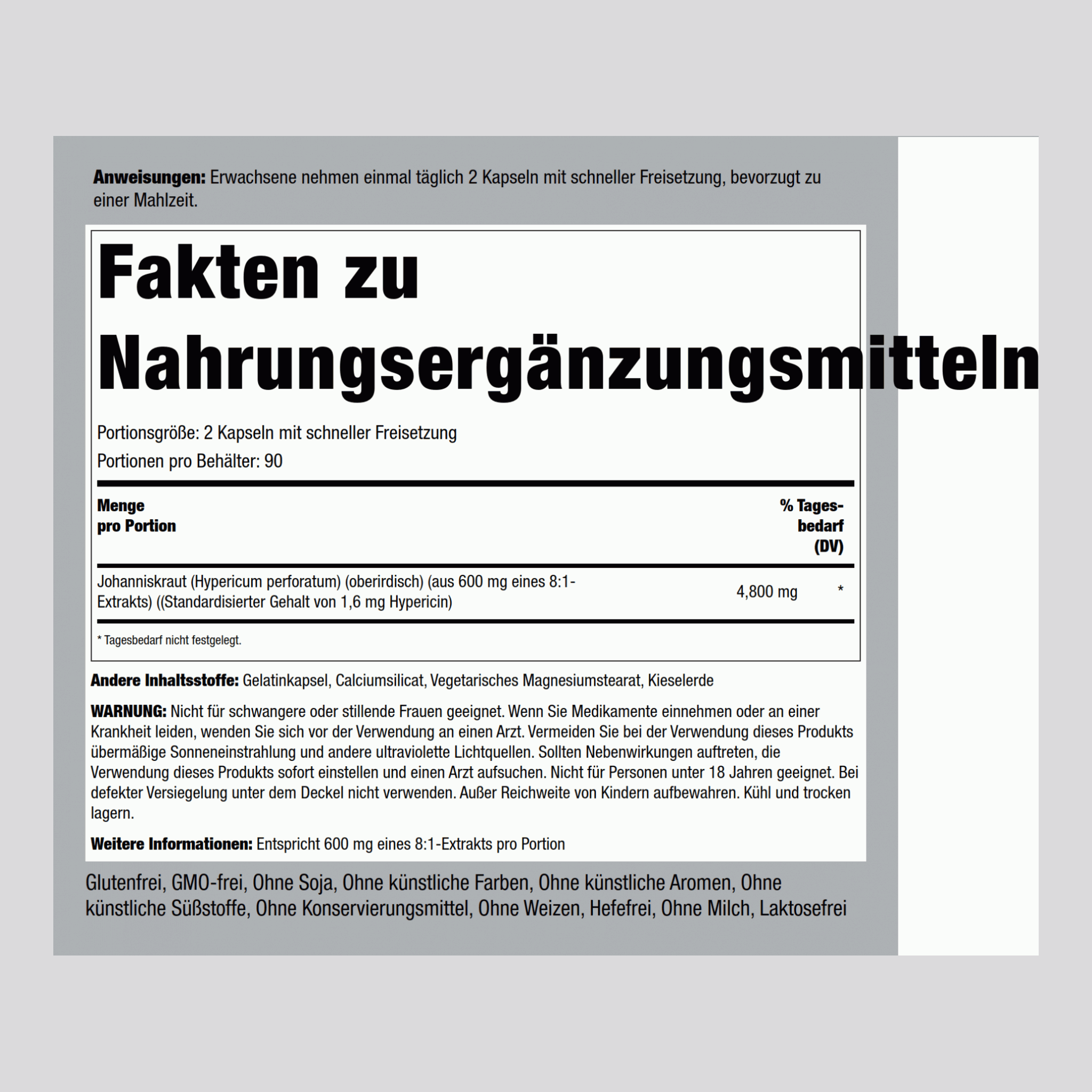 Echtes Johanniskraut 0,3 % Hypericin (standardisierter Extrakt) 300 mg 180 Kapseln mit schneller Freisetzung     