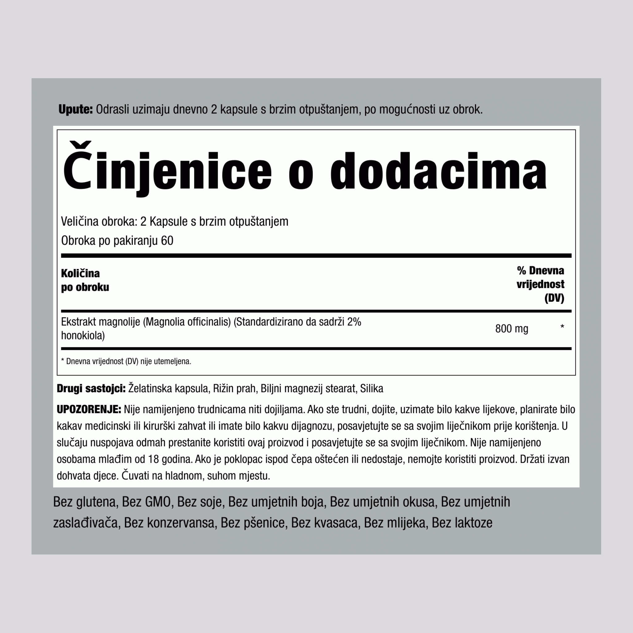 Kora magnolije (Honokiol), 800 mg (po dozi), 120 kapsula s brzim oslobađanjem