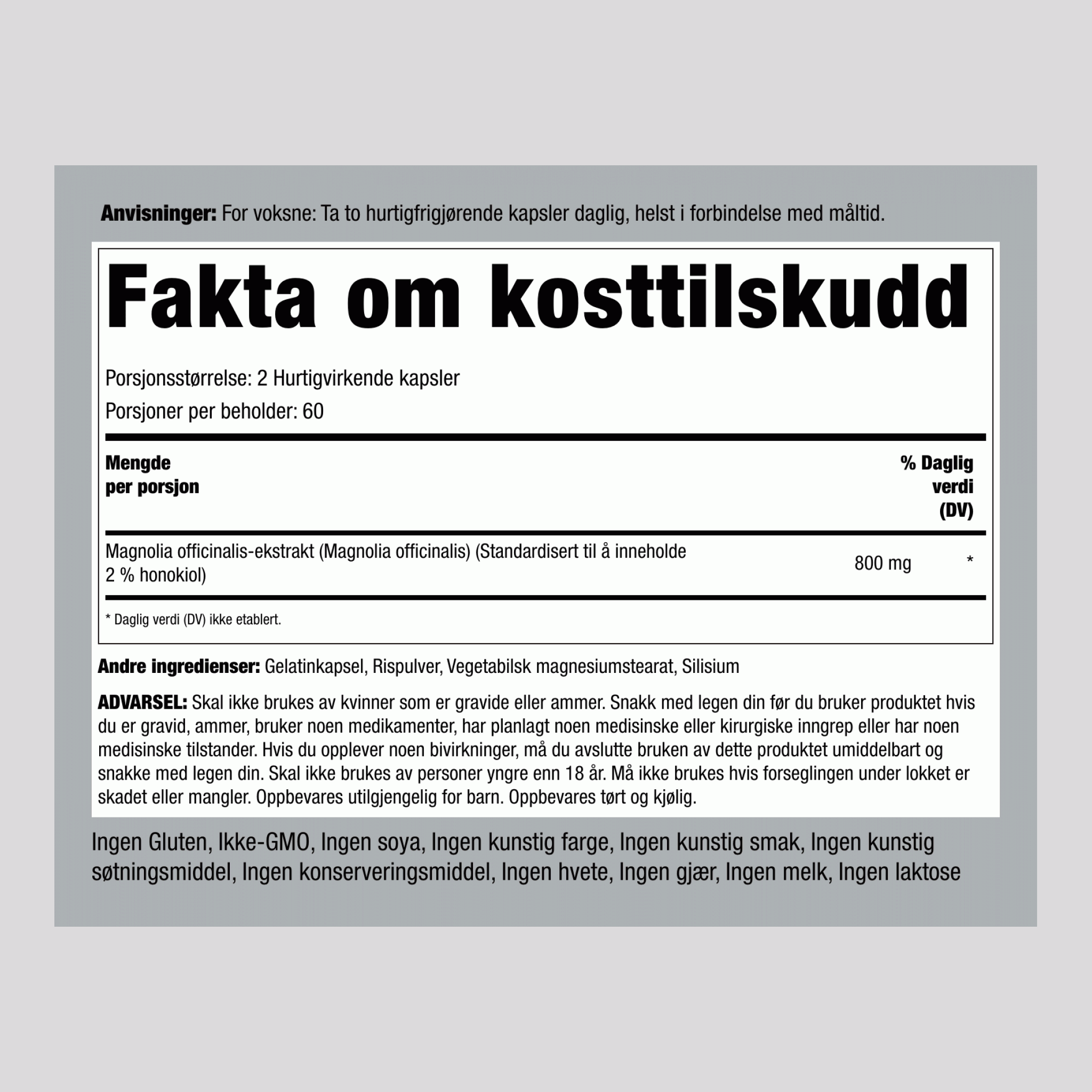Magnolia Bark (Honokiol), 800 mg (per porsjon), 120 Hurtigfrigjørende kapsler