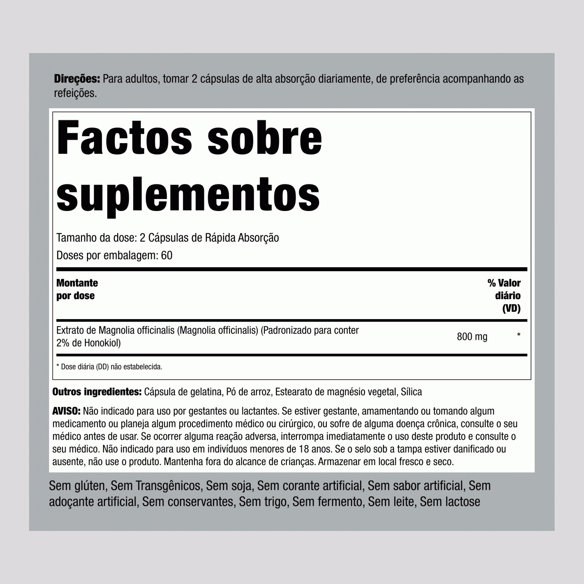 Casca de Magnólia (Honokiol), 800 mg (por porção), 120 Cápsulas de Liberação Rápida