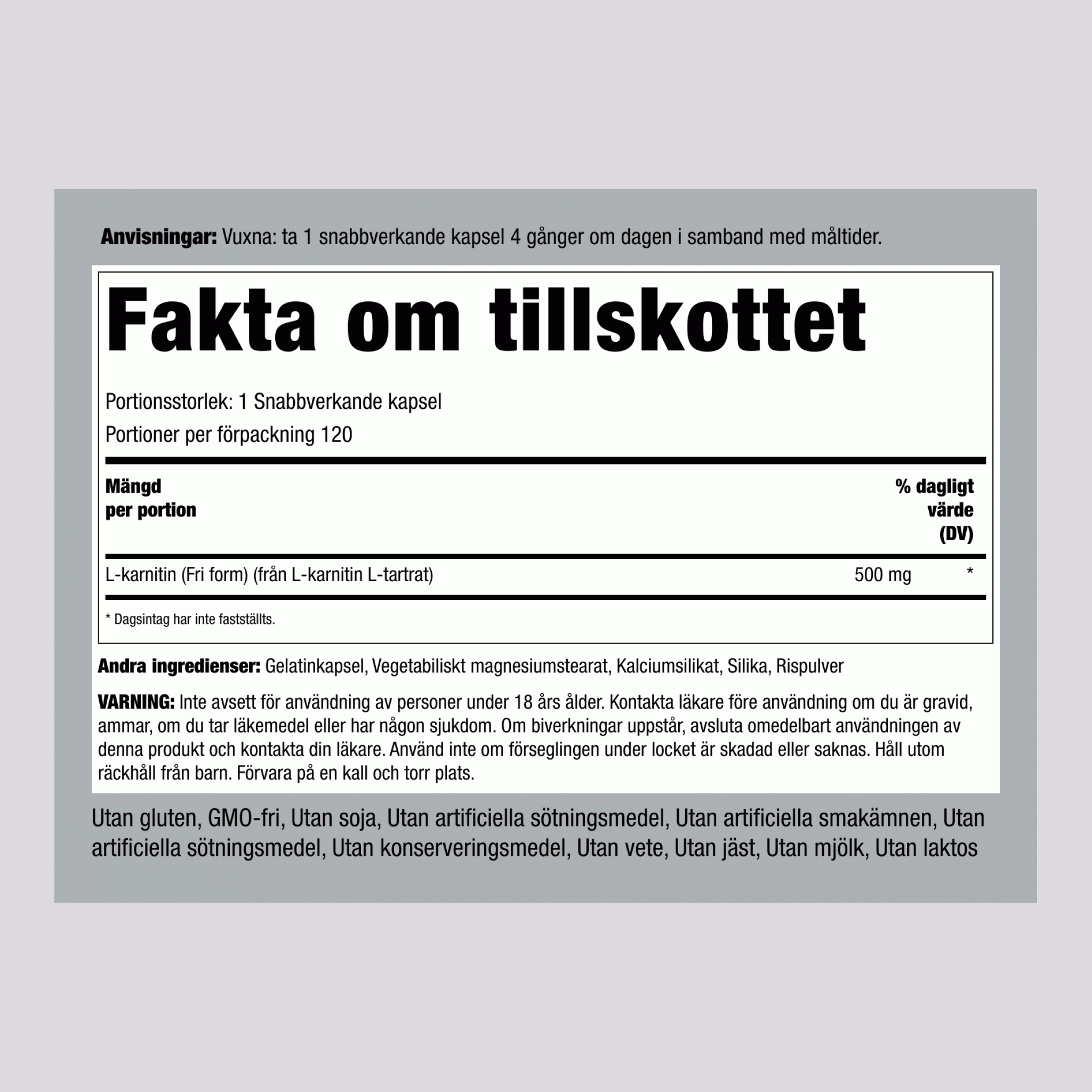 L-karnitin  500 mg 120 Kapsule s hitrim sproščanjem 2 Steklenice    