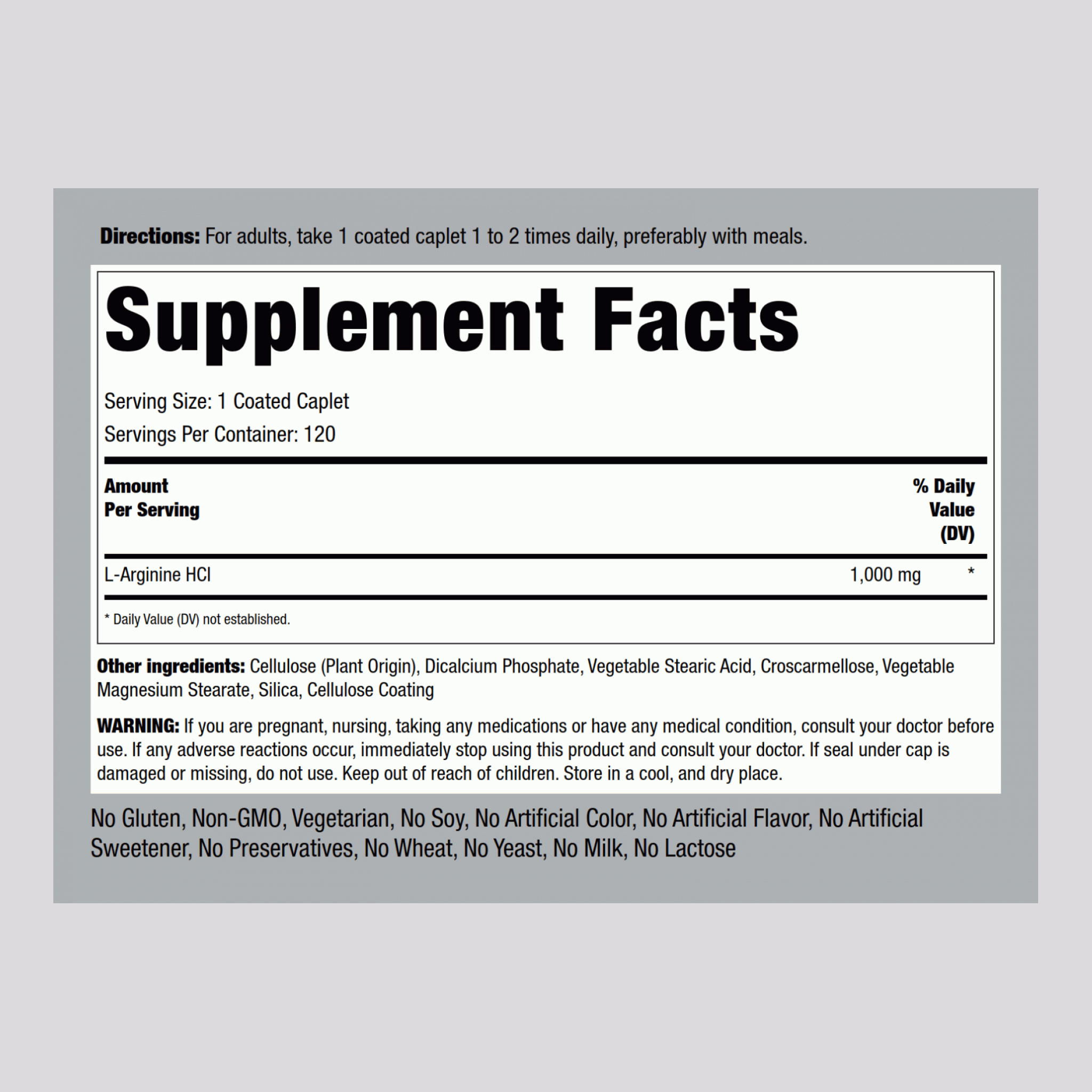 Mega Strength L-Arginine HCL, 1000 mg, 120 Coated Caplets, 2  Bottles