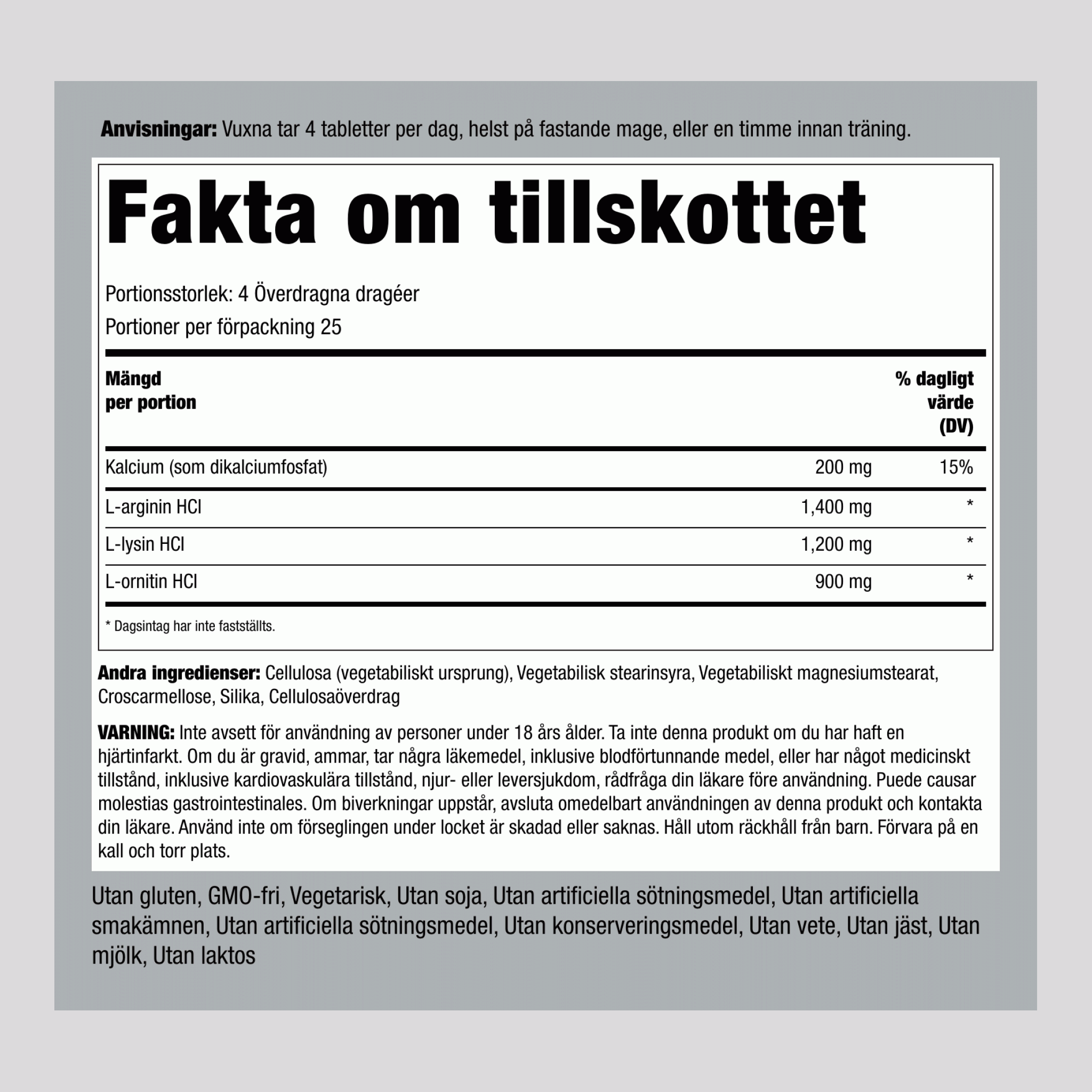 Tri Amino – L-arginin L-ornitin L-lysin 100 Överdragna dragéer       