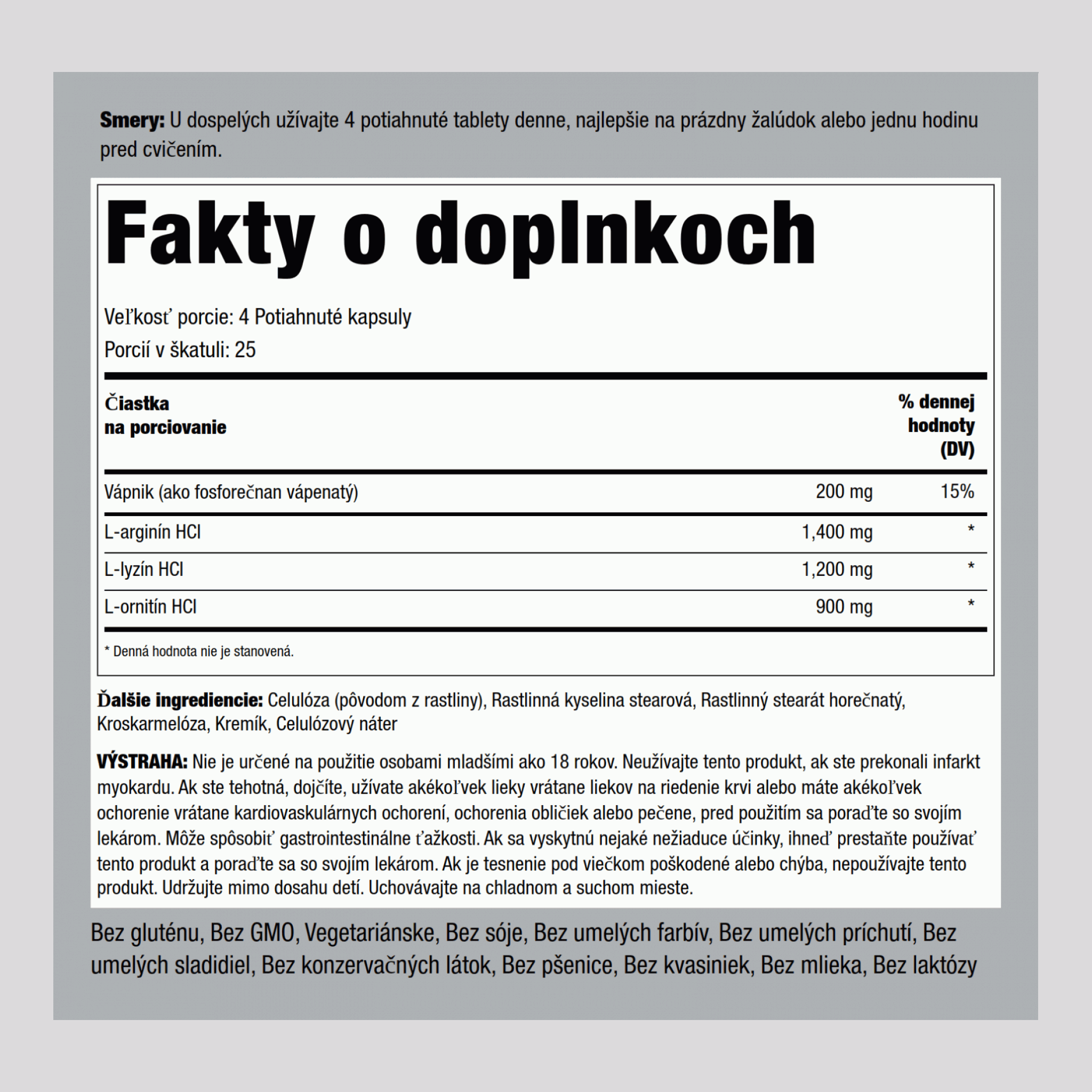 Tri aminokyseliny: L-arginín, L-ornitín, L-lyzín 100 Potiahnuté kapsuly       