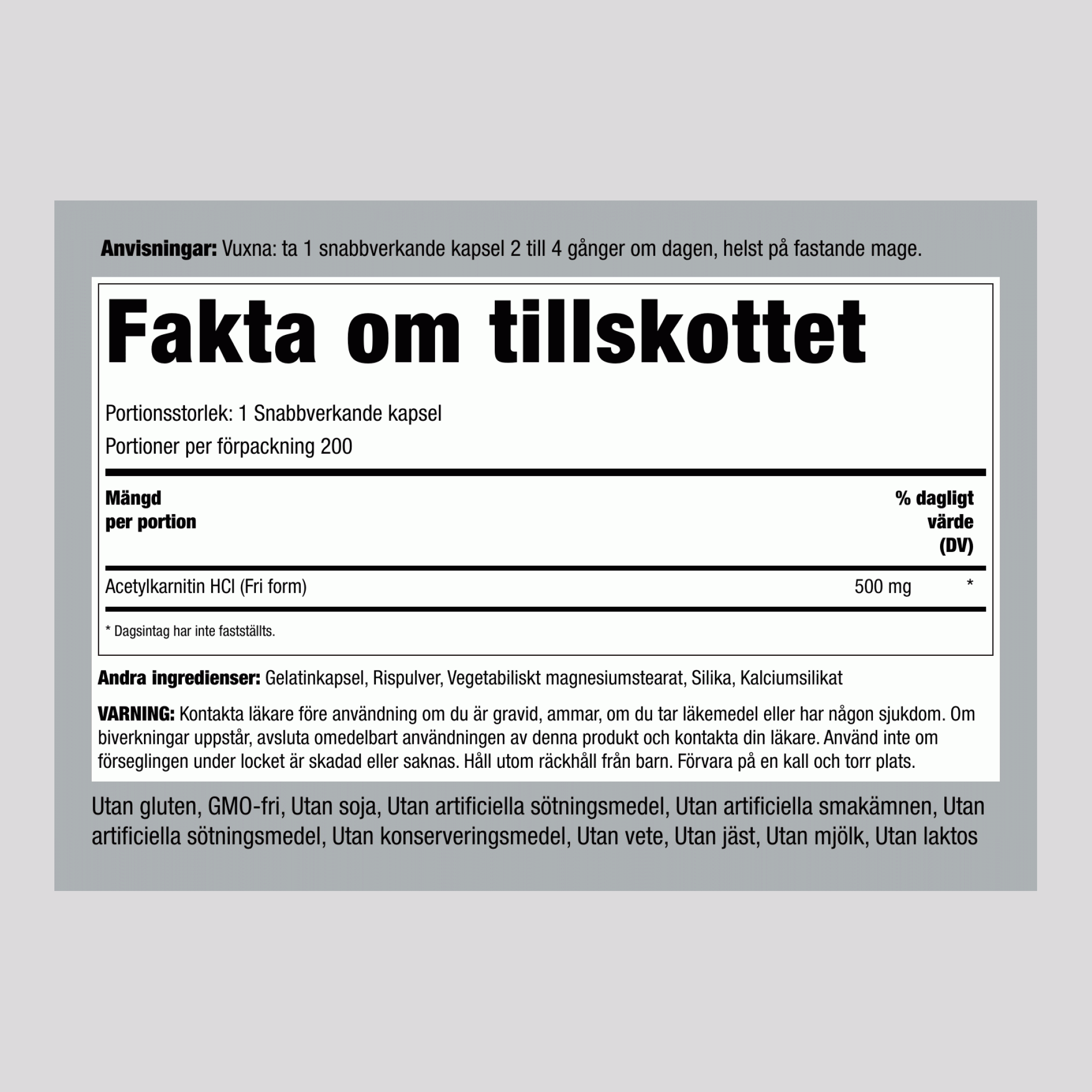 Acetil L-karnitin  500 mg 200 Kapsule s hitrim sproščanjem 2 Steklenice   