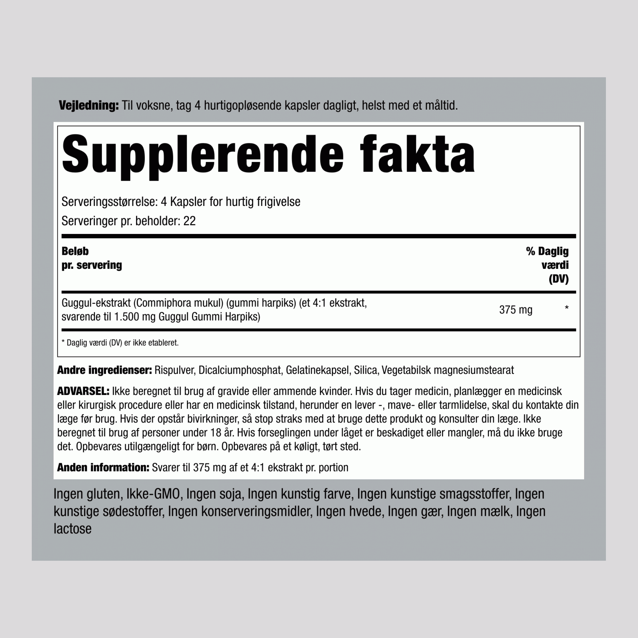 Guggul-ekstrakt 1500 mg (pr. dosering) 90 Kapsler for hurtig frigivelse