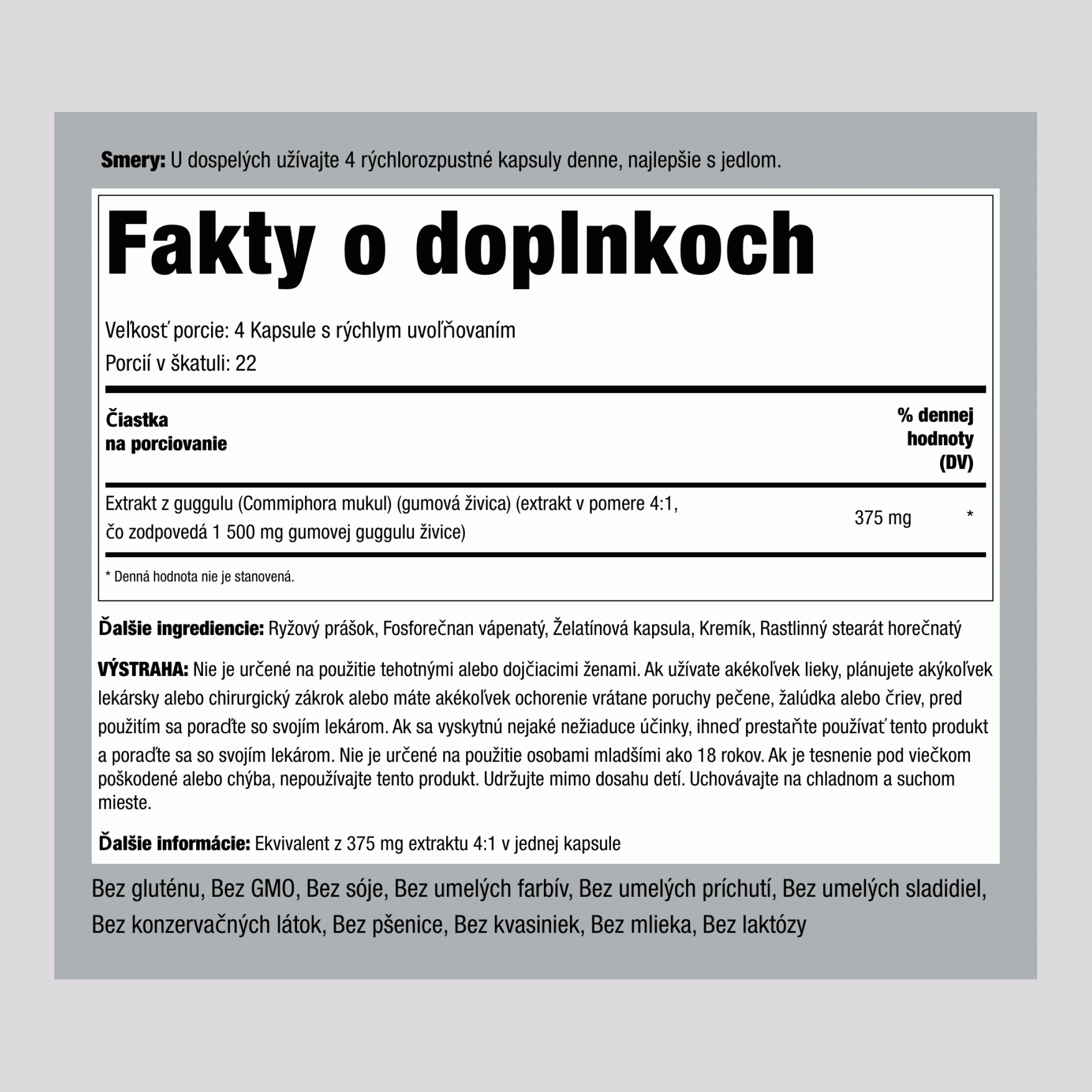 Extrakt z guggulu 1500 mg (v jednej dávke) 90 Kapsule s rýchlym uvoľňovaním