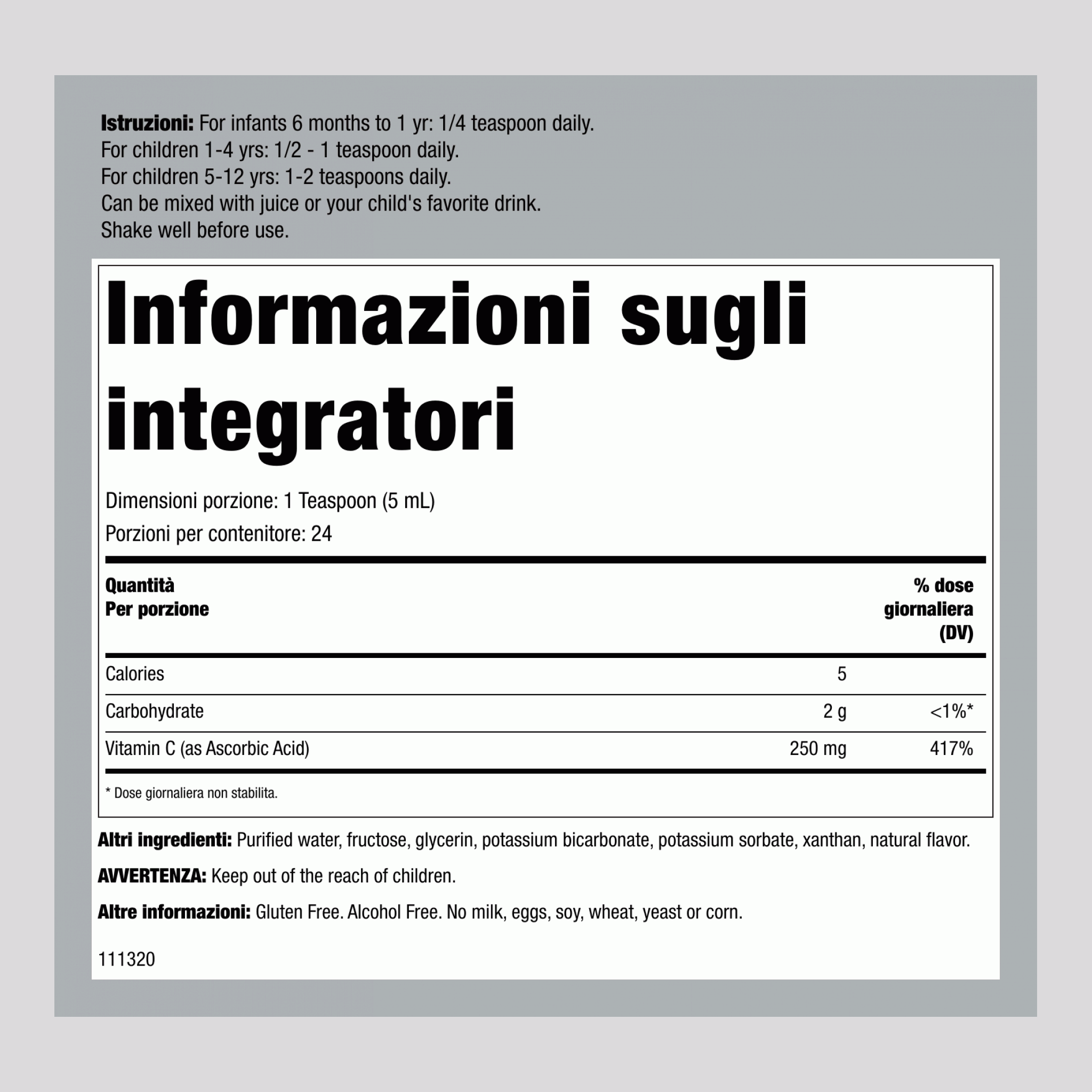 Vitamina C liquida per bambini (gusto arancia) 4 fl oz 118.5 mL Bottiglia    