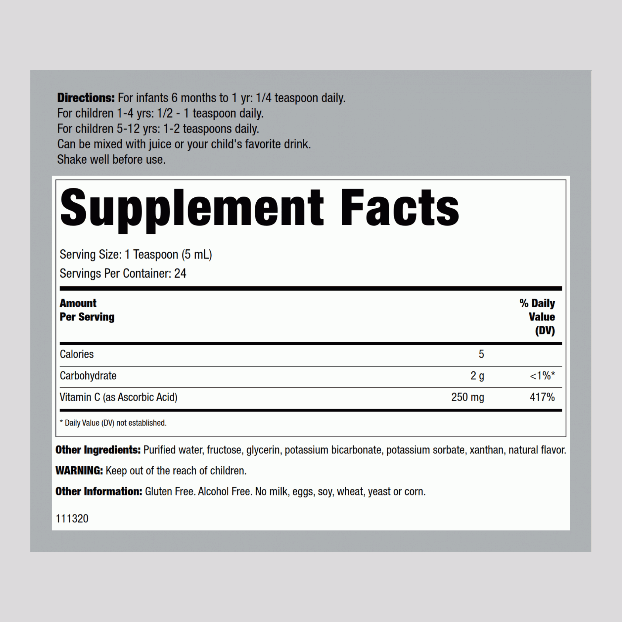 兒童維生素C液（桔味） 4 fl oz 118.5 毫升 酒瓶    