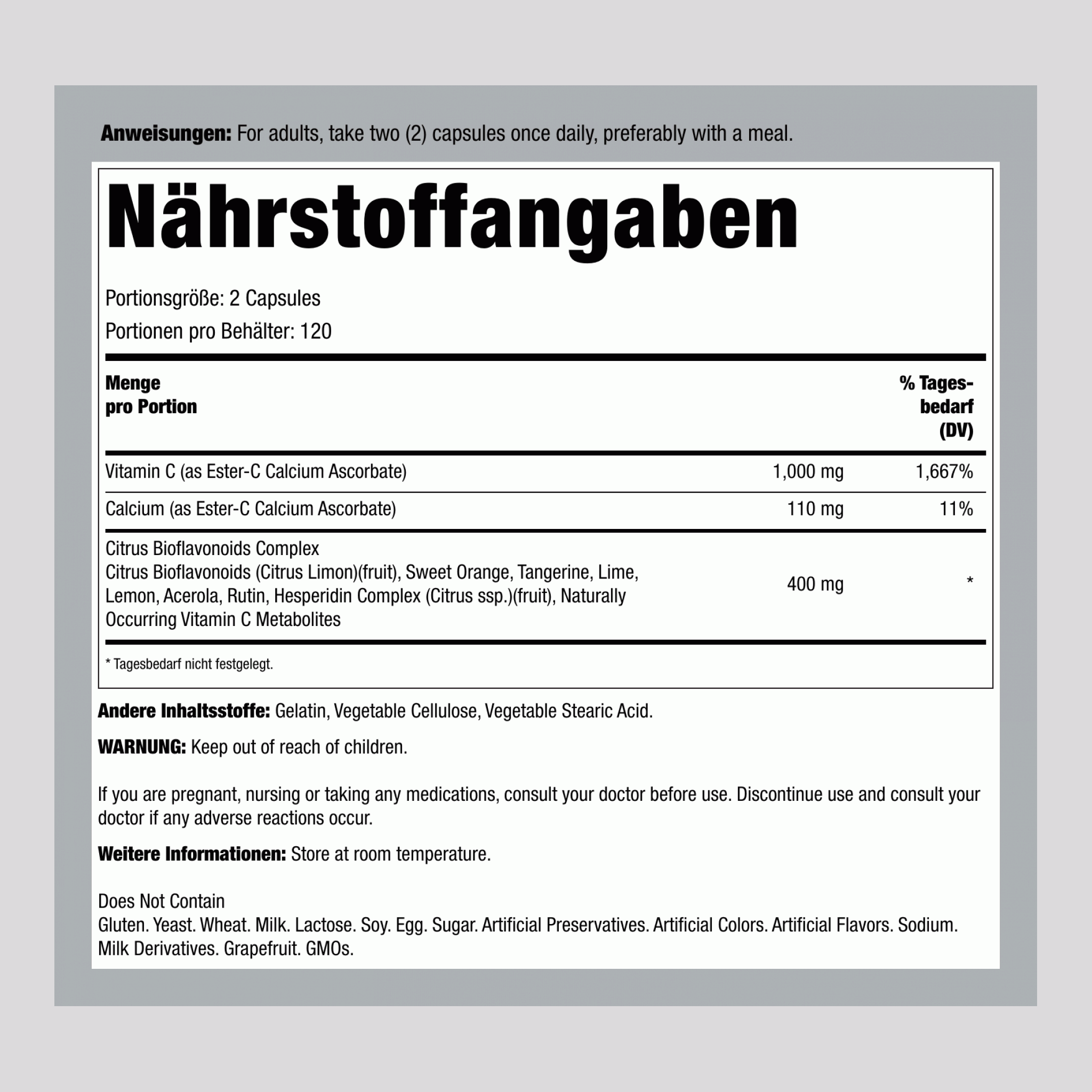 Ester-C mit Zitrus-Bioflavonoiden 500 mg 240 Kapseln     