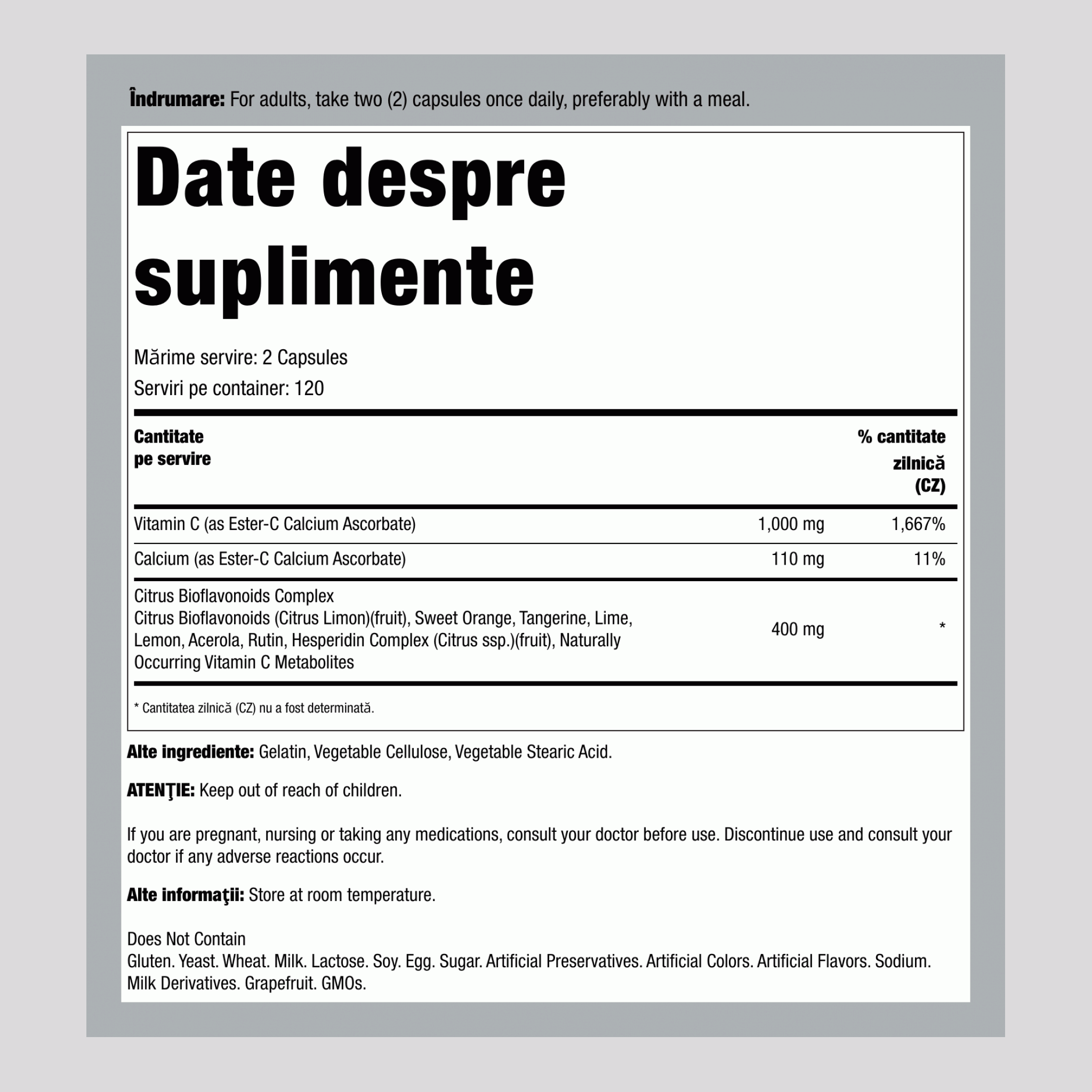 C Ester cu bioflavonoide din citrice 500 mg 240 Capsule     