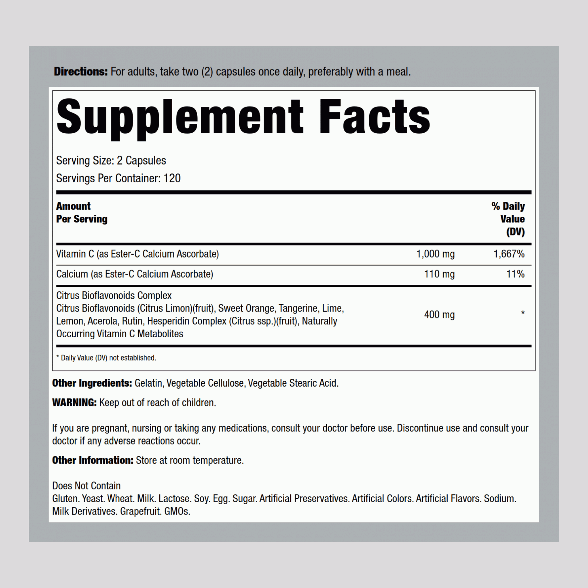 C 酯（柑橘生物類黃酮）膠囊  500 mg 240 膠囊     