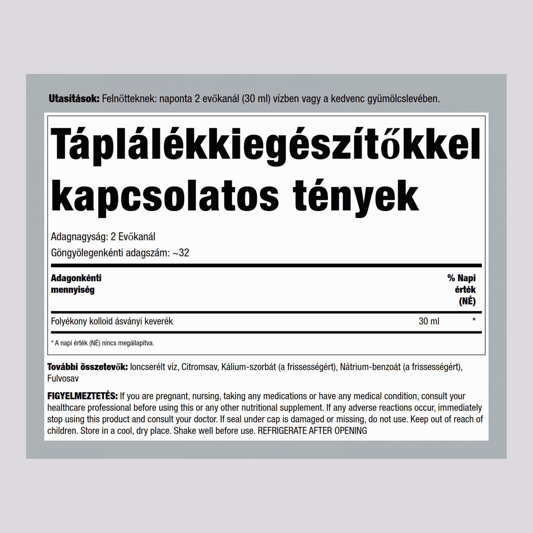 Kolloid ásványi anyagok (ízesítés nélkül) 32 fl oz 946 ml Palack    