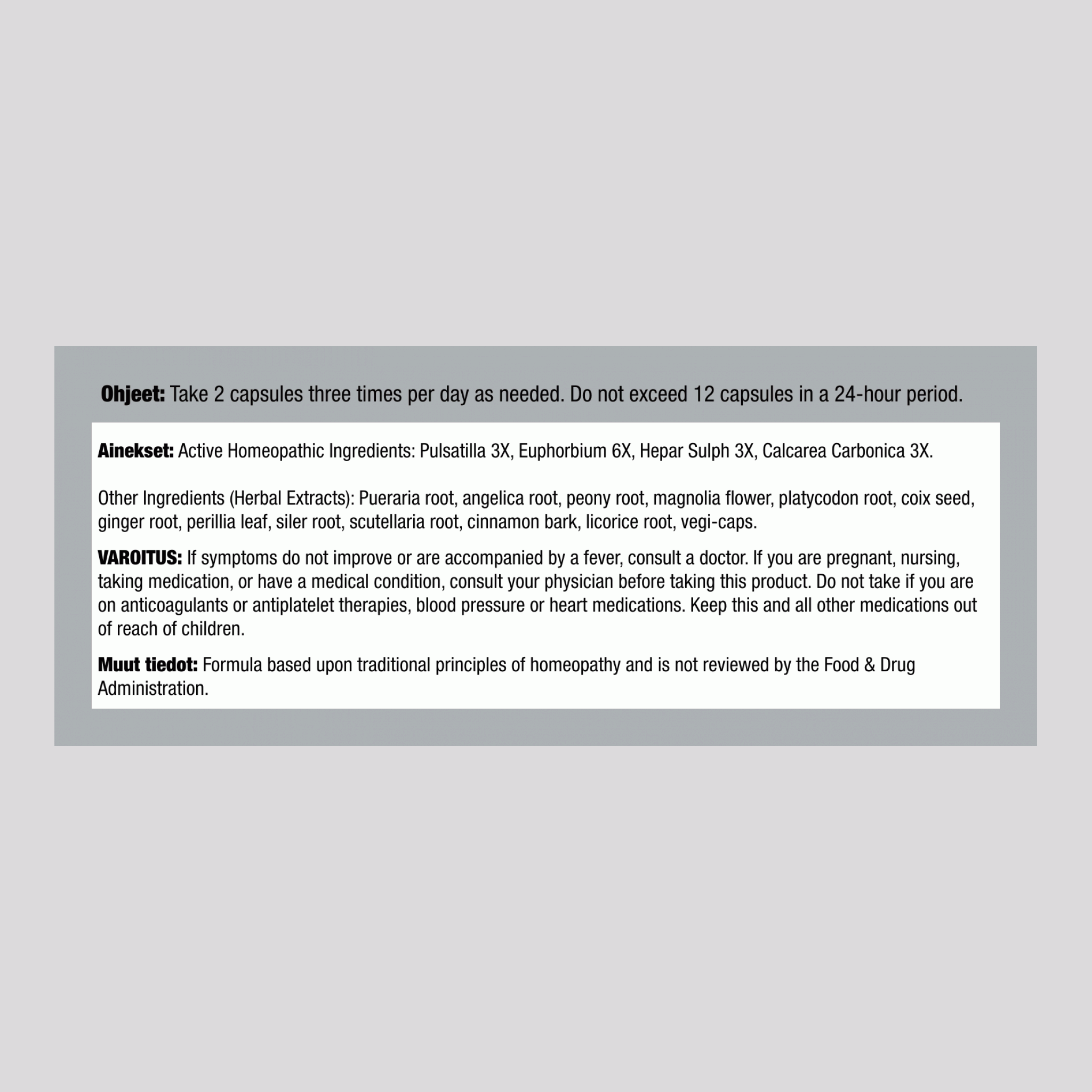 Avaa poskiontelot ja korvat 60 Kapselia       