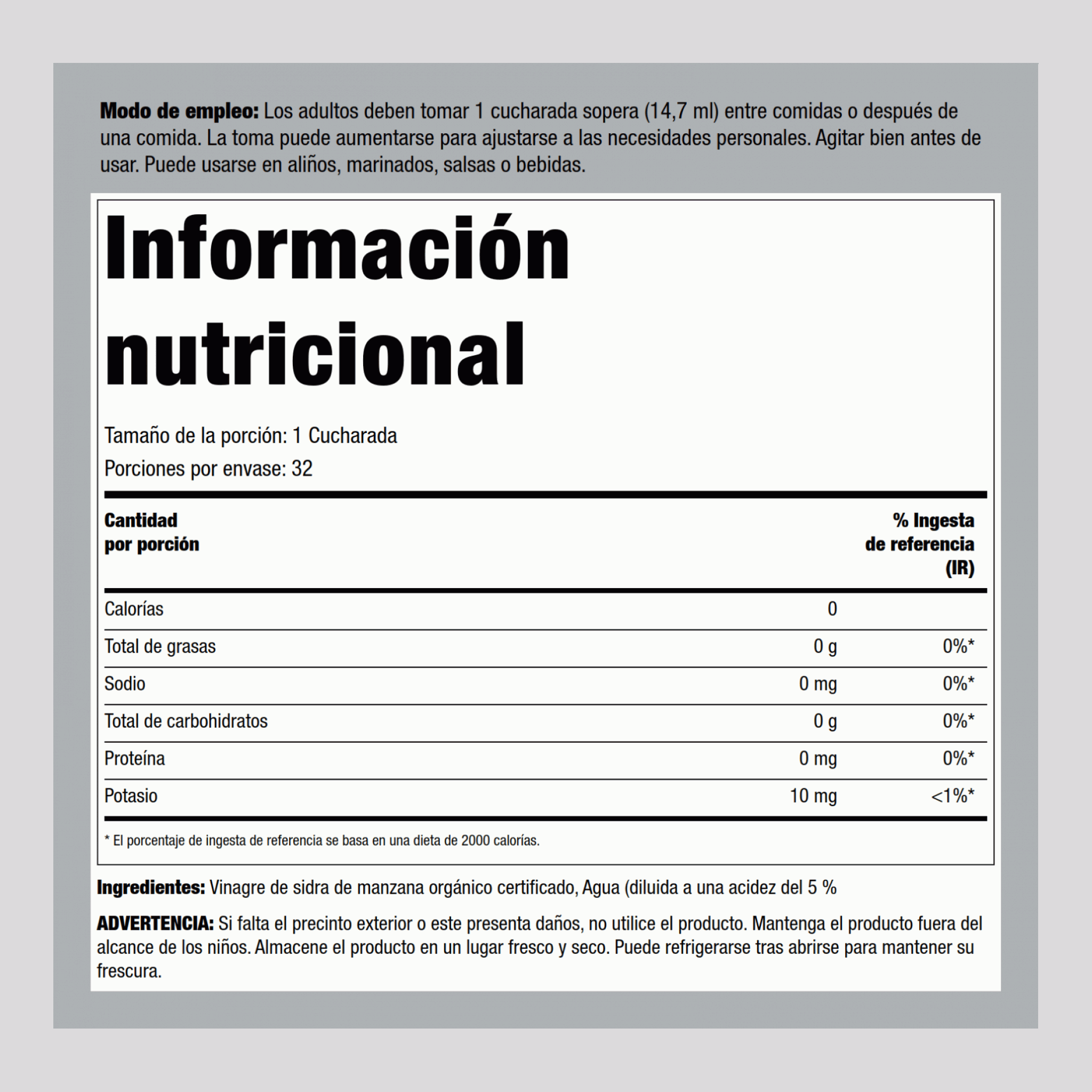 Vinagre de sidra de manzana con madre (Orgánico) 16 fl oz 473 mL Botella/Frasco    