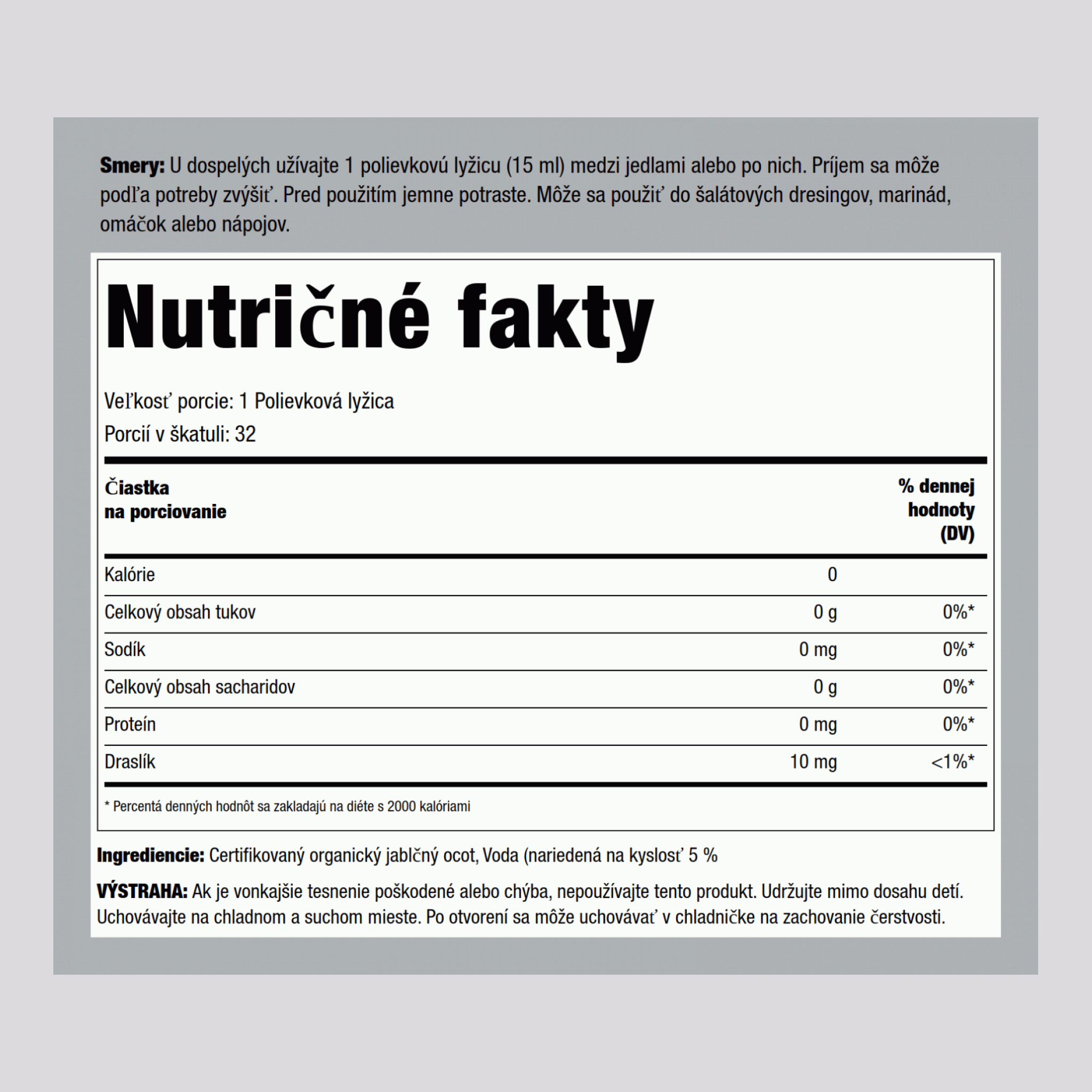 Jablčný ocot so srdcovníkom obyčajným (Organické) 16 fl oz 473 ml Fľaša    