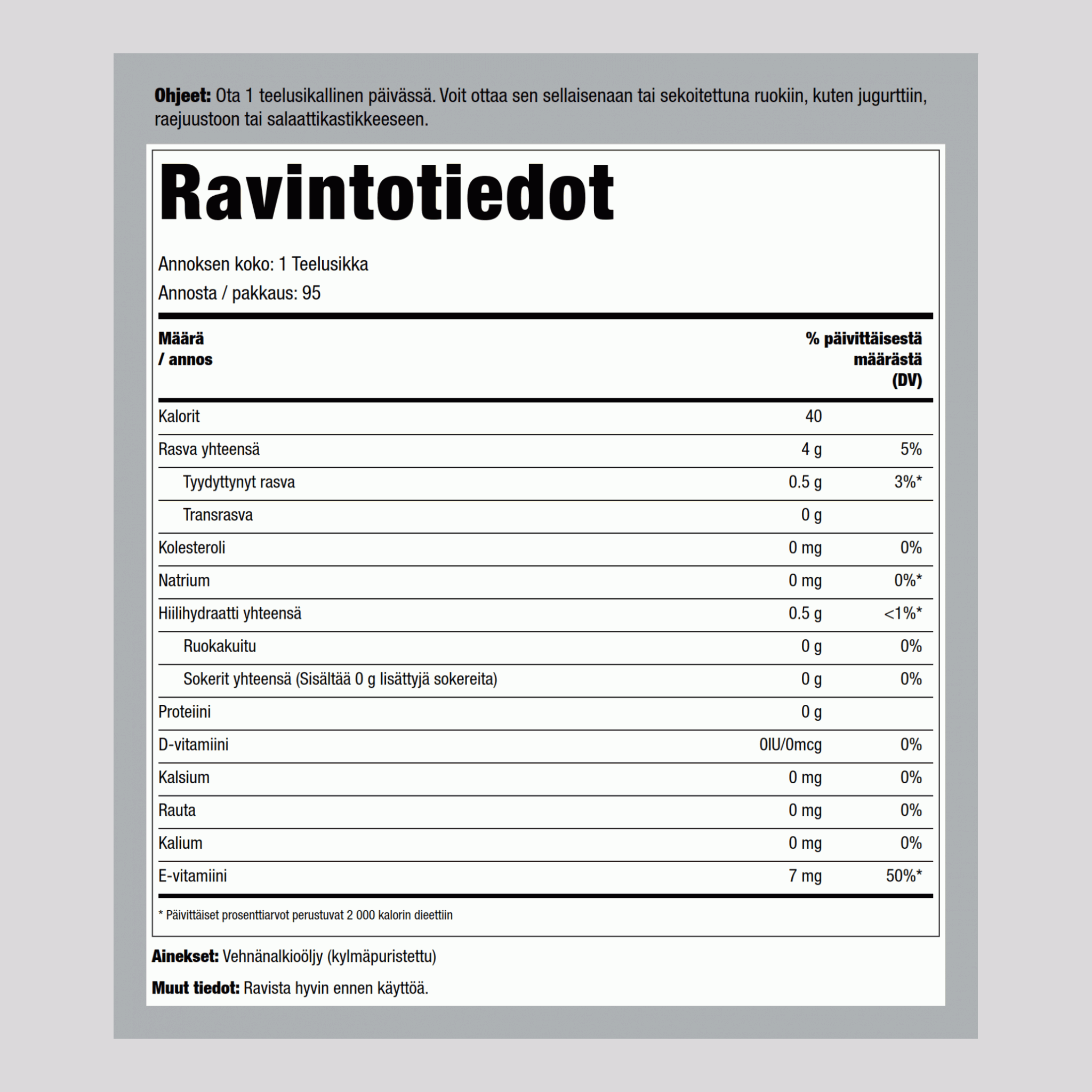 Vehnänalkioöljy (kylmäpuristettu) 16 fl oz 473 ml Pullo    