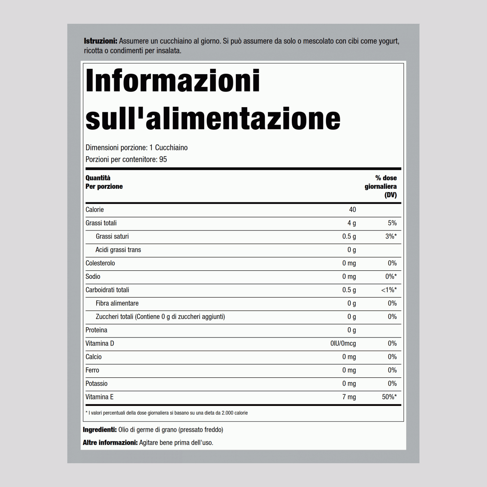 Olio di germe di grano (spremuto a freddo) 16 fl oz 473 mL Bottiglia    