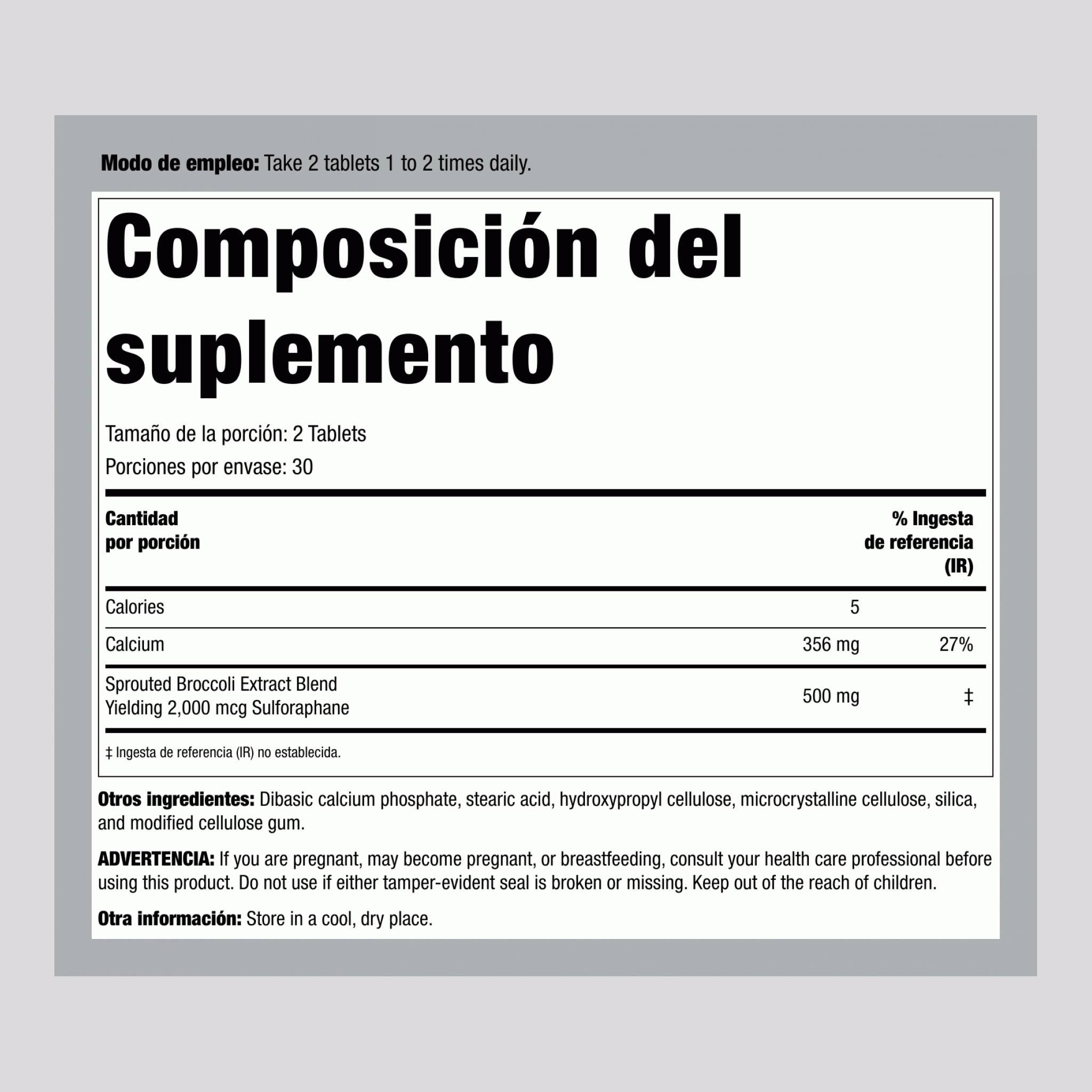 Brotes de brócoli con sulforafano 250 mg 60 Tabletas     