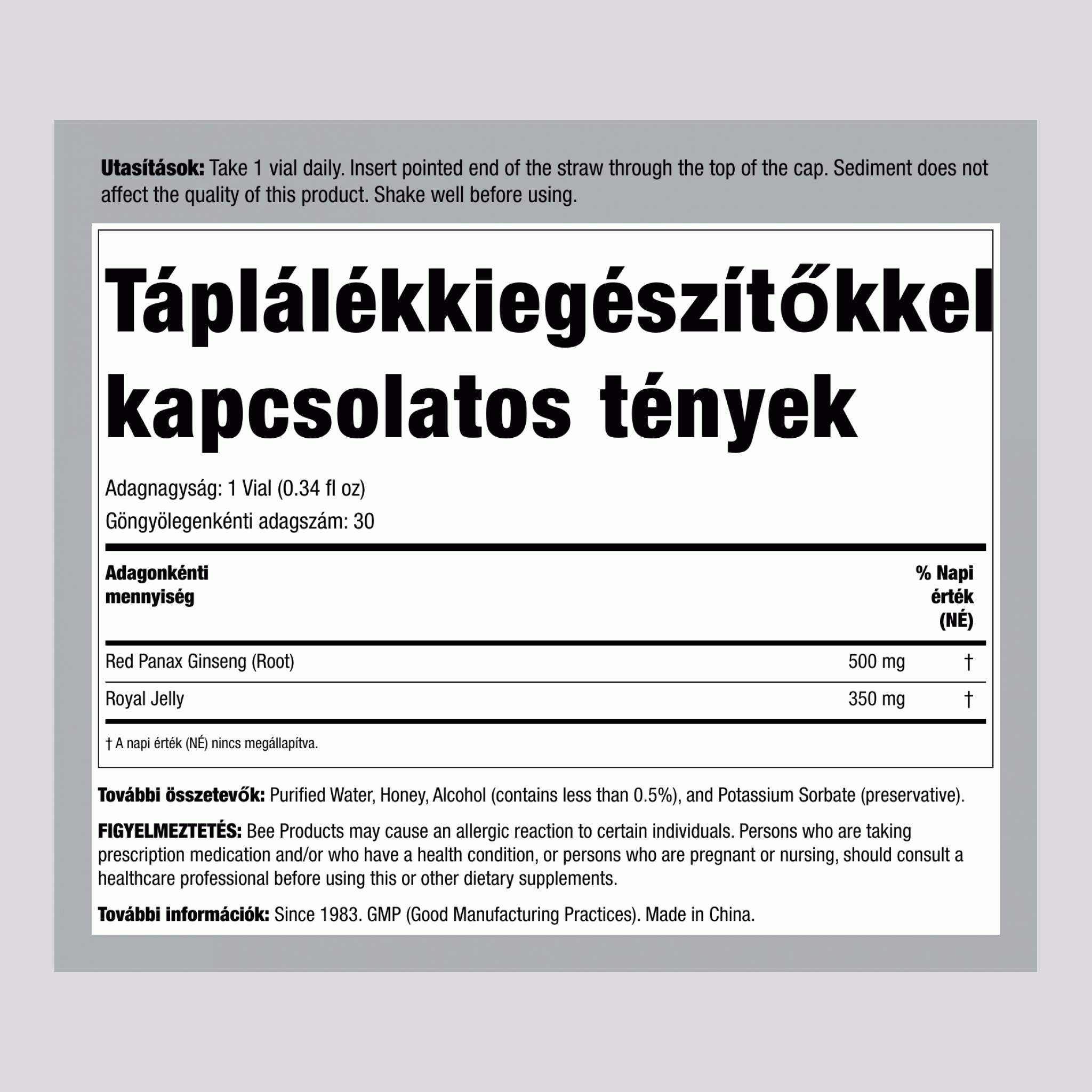 Ginszeng méhpempő 10.2 fl oz 300 ml Palackok    