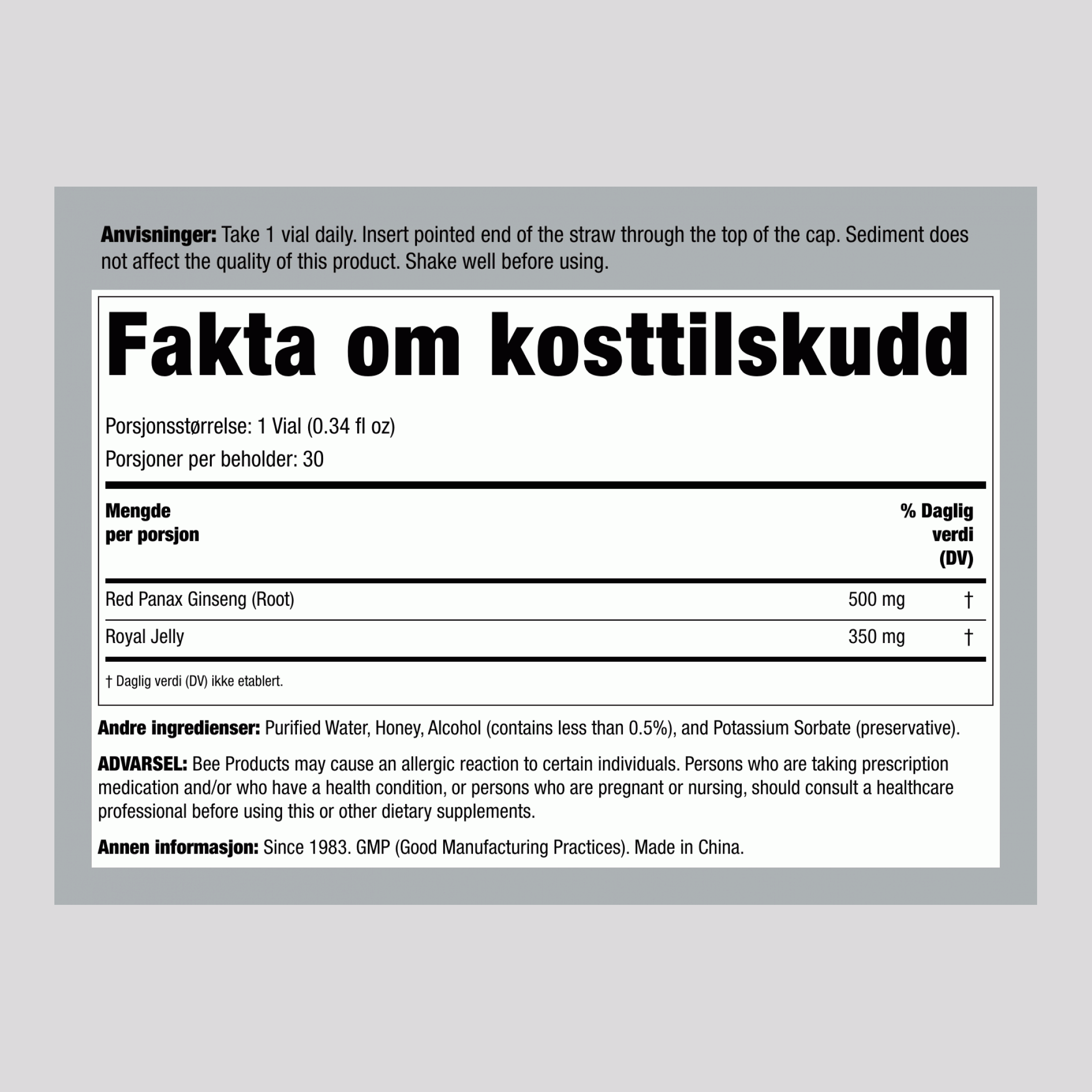 Ginseng Royal Jelly 10.2 ounce 300 mL Flasker    