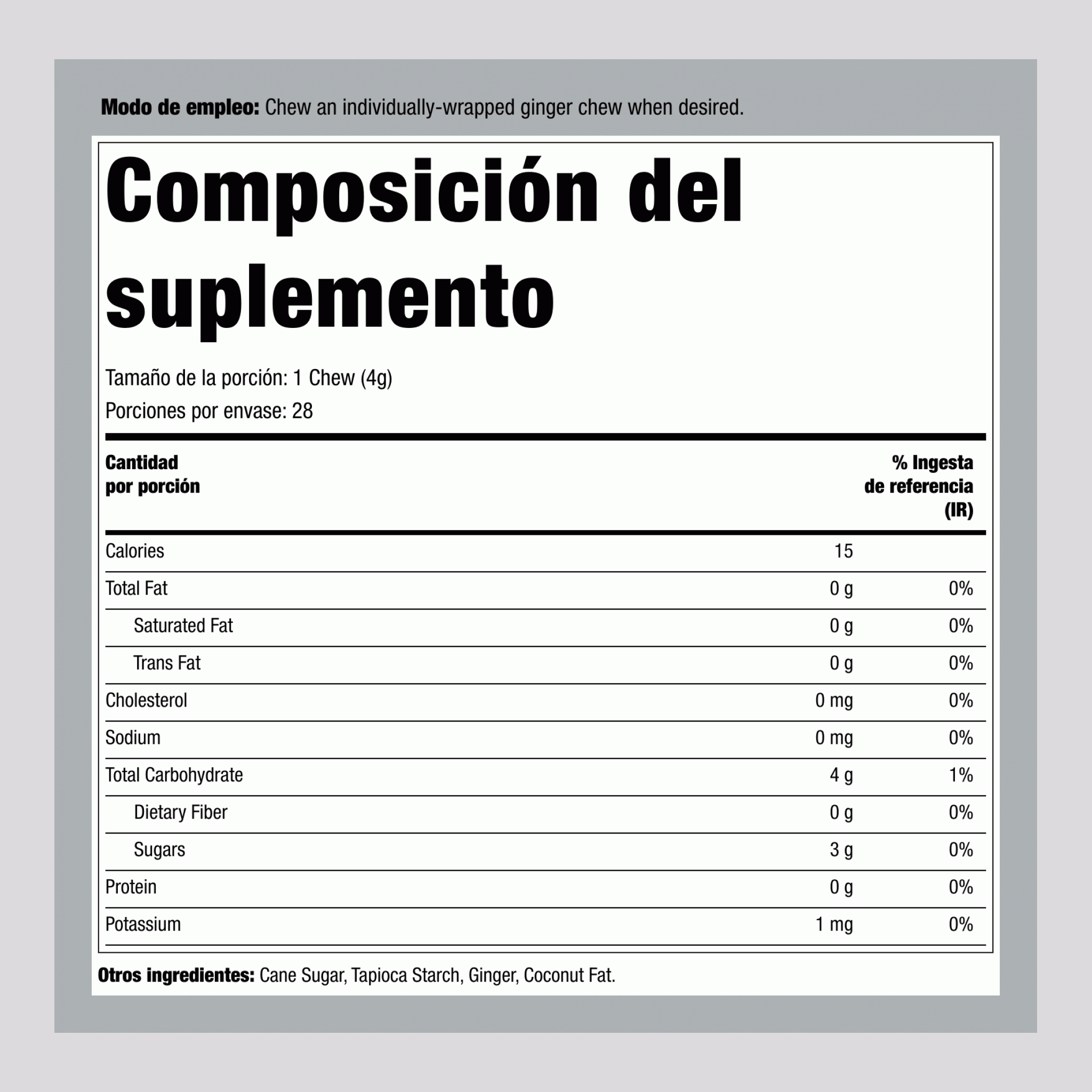 Chicles de jengibre 4 oz 113 g Bolsa    