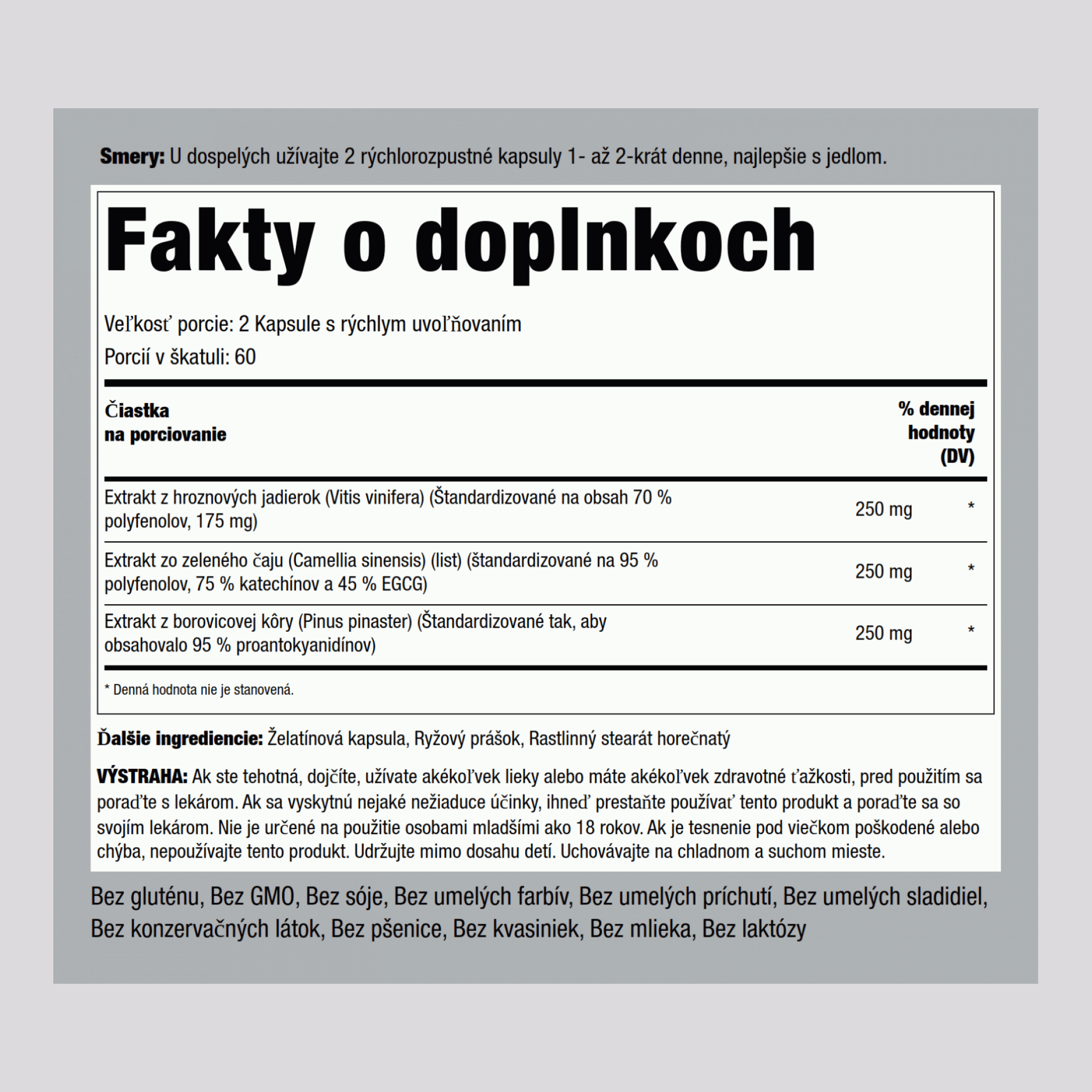 Štandardizovaný komplex z grepových semienok, zeleného čaju a borovicovej kôry 120 Kapsule s rýchlym uvoľňovaním       