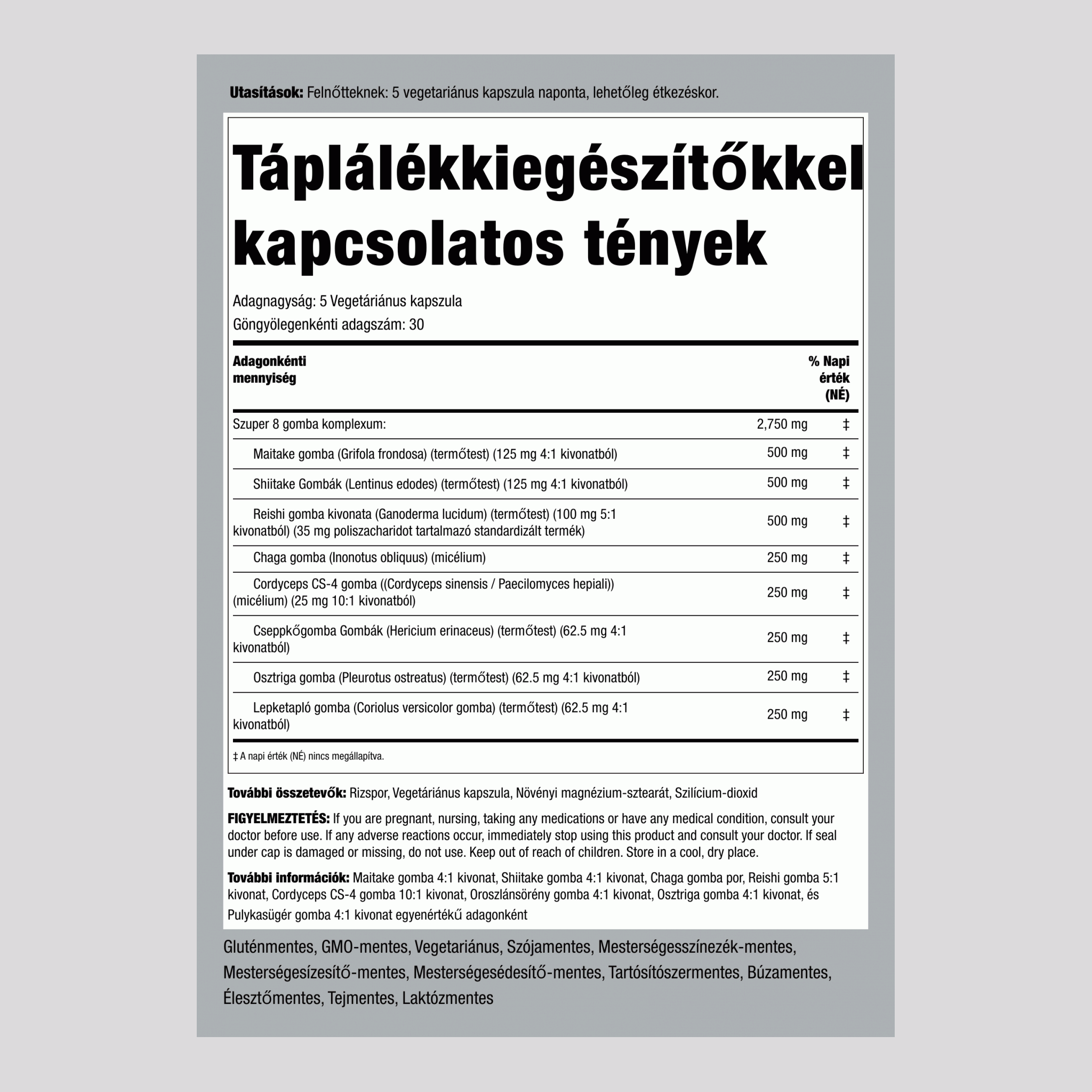 8 Gombakomplex, 2750 mg (adagonként), 150 Vegetáriánus Kapszula