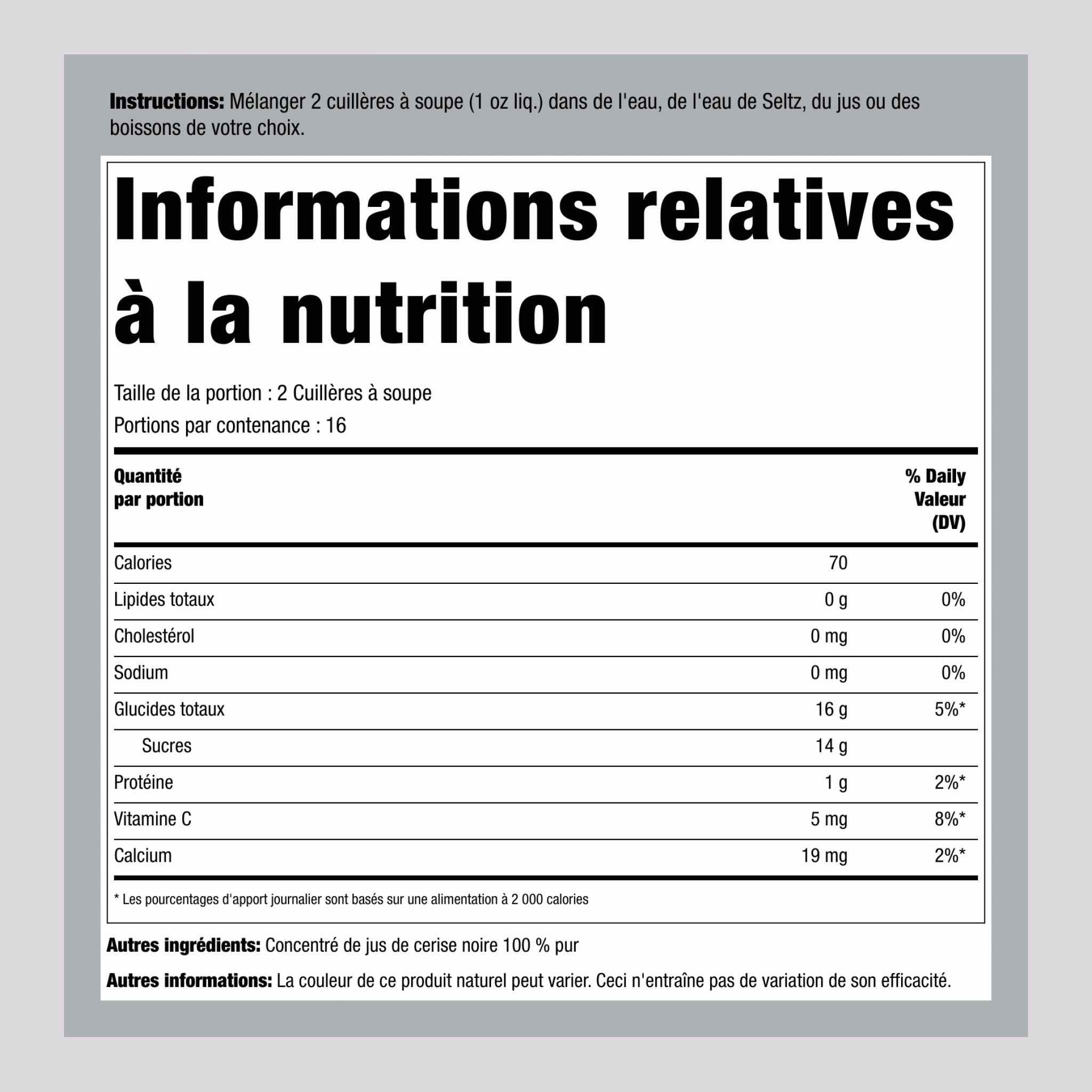 Concentré aux cerises noires 16 onces liquides 473 mL Bouteille    