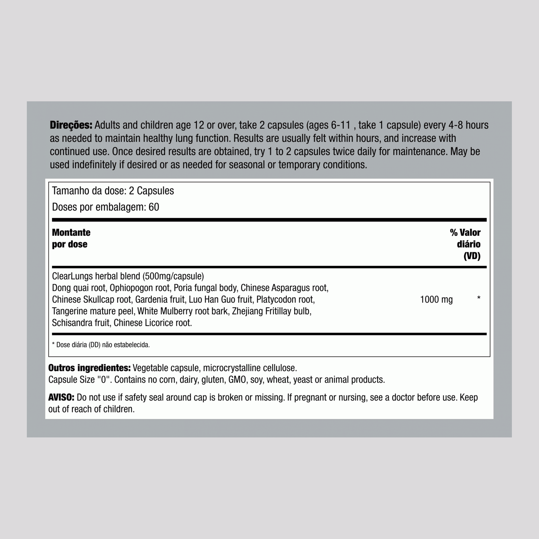 Pulmões desobstruídos 120 Cápsulas       