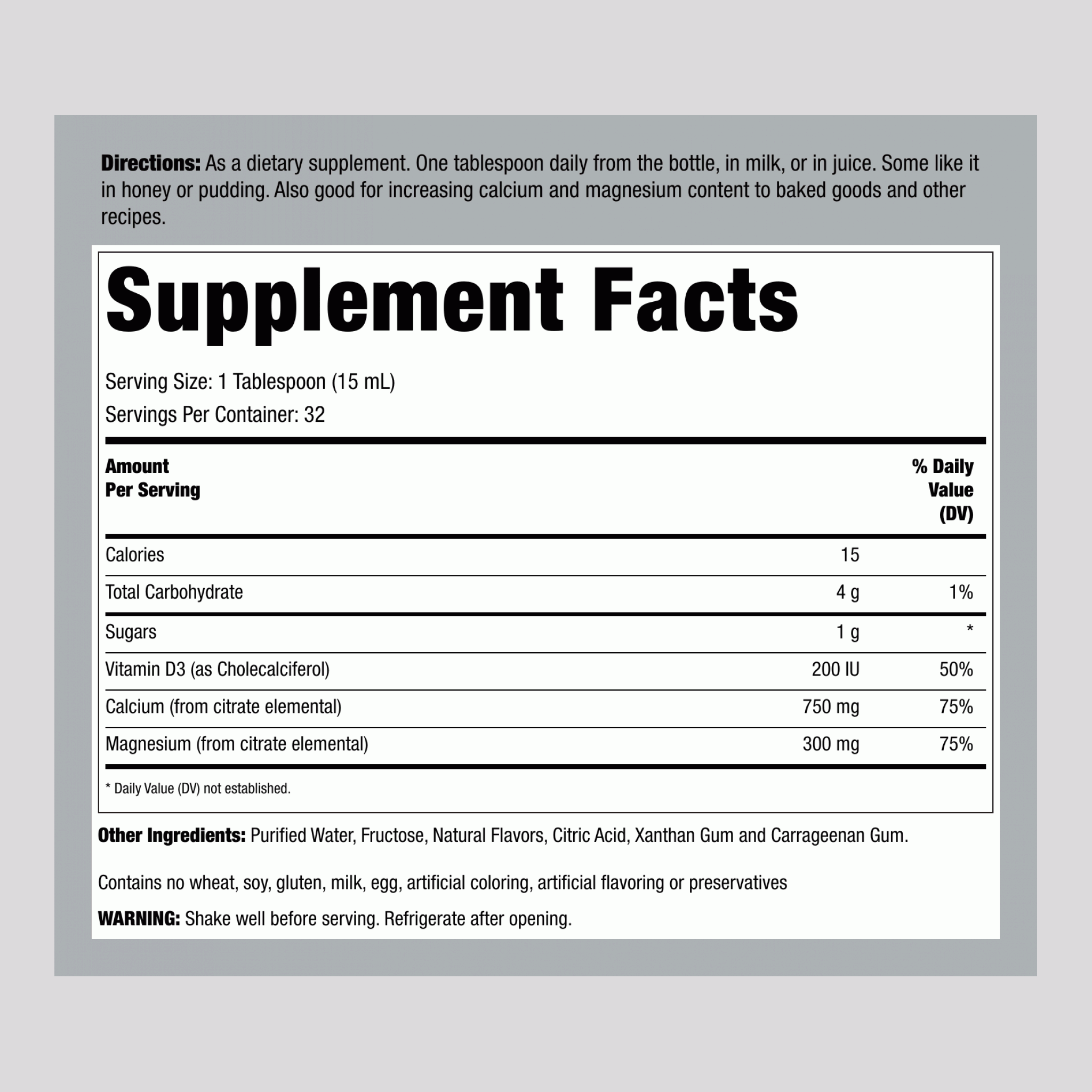 液體檸檬酸鈣鎂加D3（藍莓） 16 fl oz 473 毫升 酒瓶    
