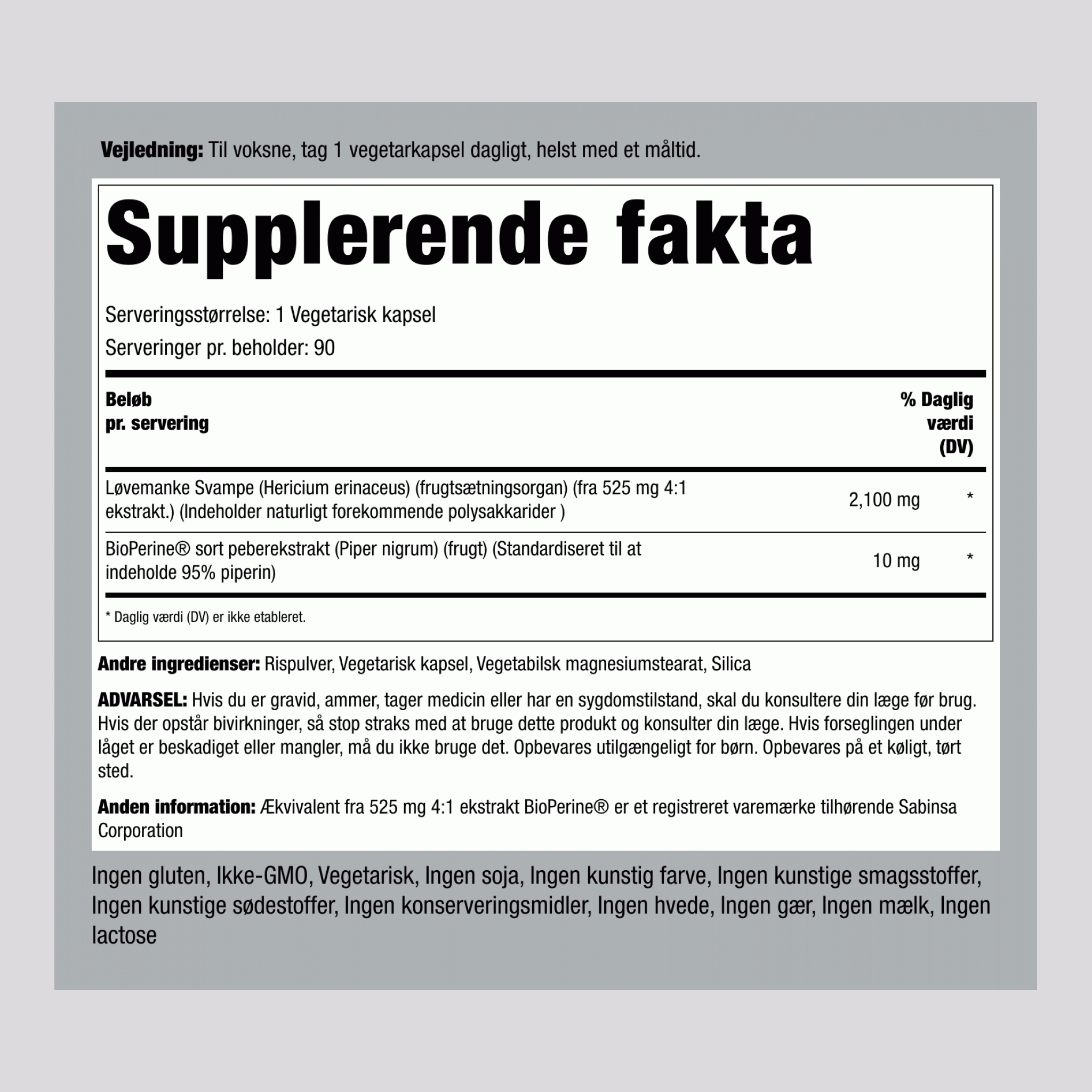 Super Lion's Mane Svamp, 2100 mg, 90 Vegetariske Kapsler